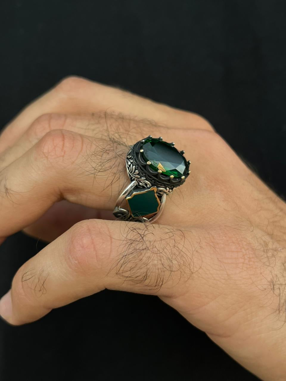 Green stone Ring -for Men's Sterling Silver 925s