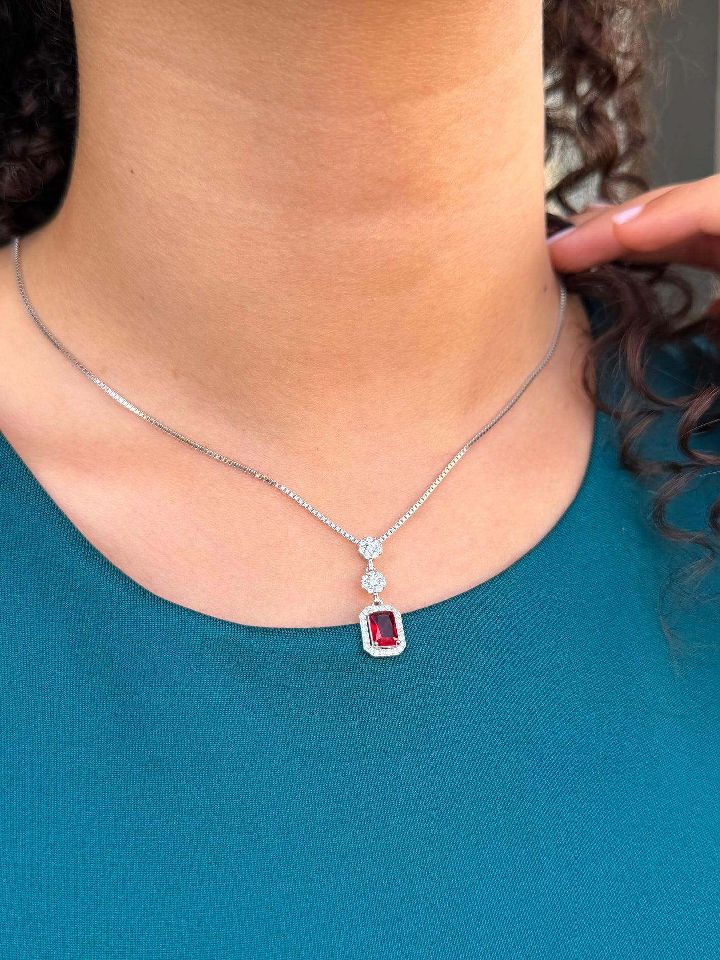 Fancy Squared Zirconia Necklace in Sterling Silver 925s