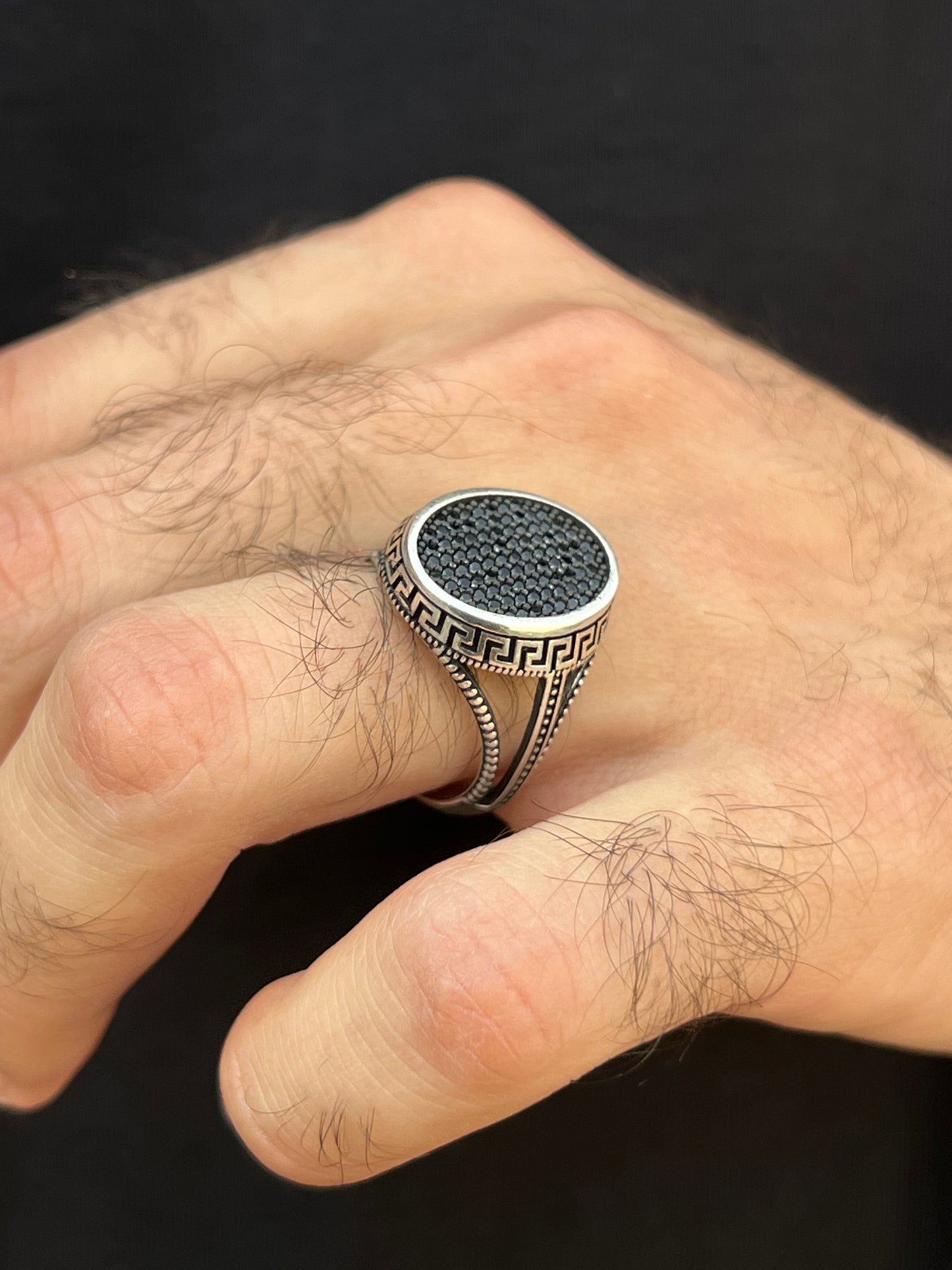 Black Zirconia Versace Ring -for Men's Sterling Silver 925s
