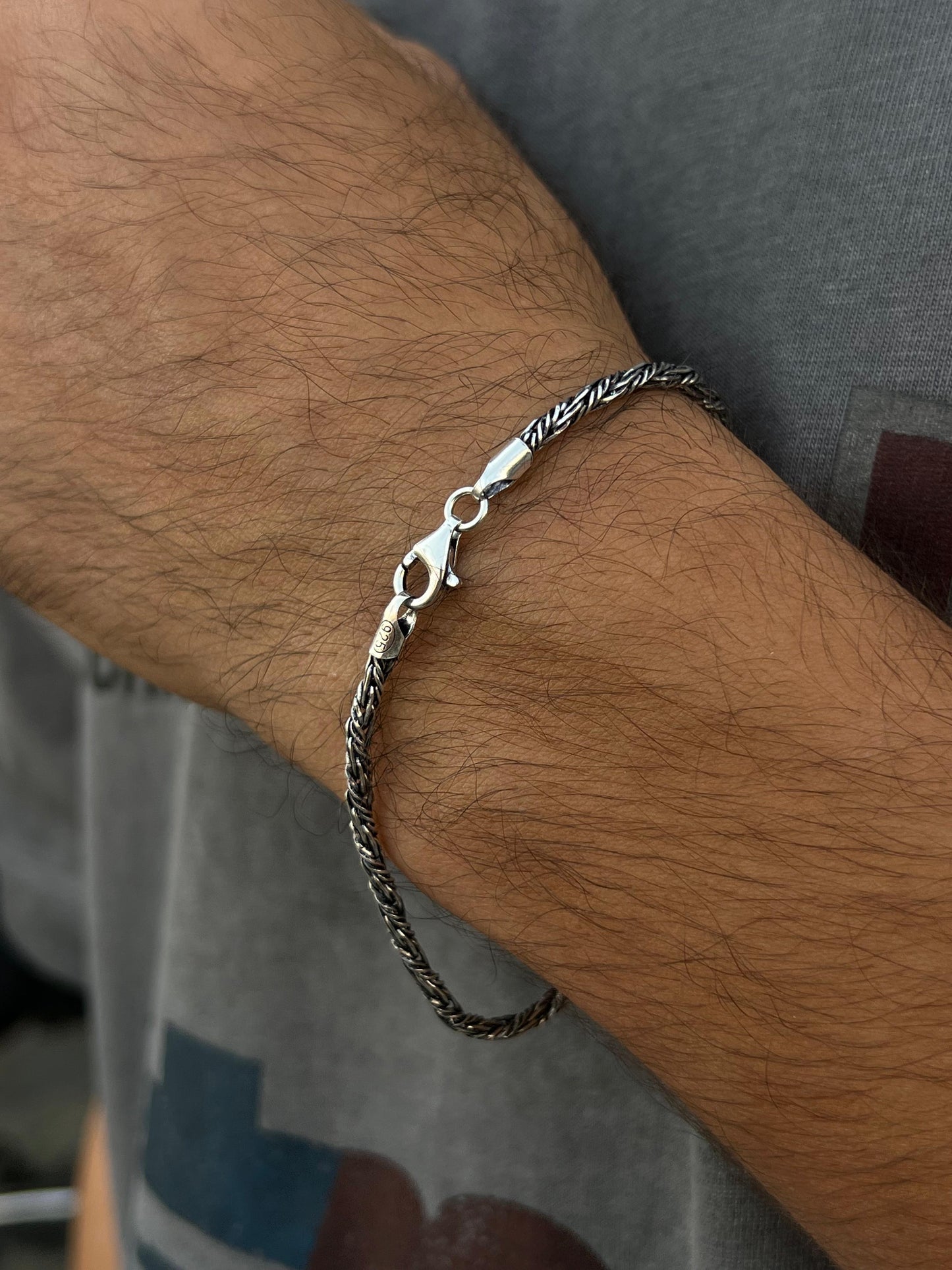 Twisted Wire Bracelet for Men's Sterling Silver 925s (21cm-3mm)