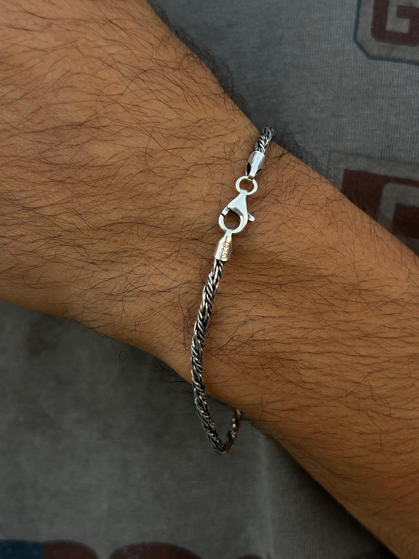Twisted Wire Bracelet for Men's Sterling Silver 925s (21cm-3mm)