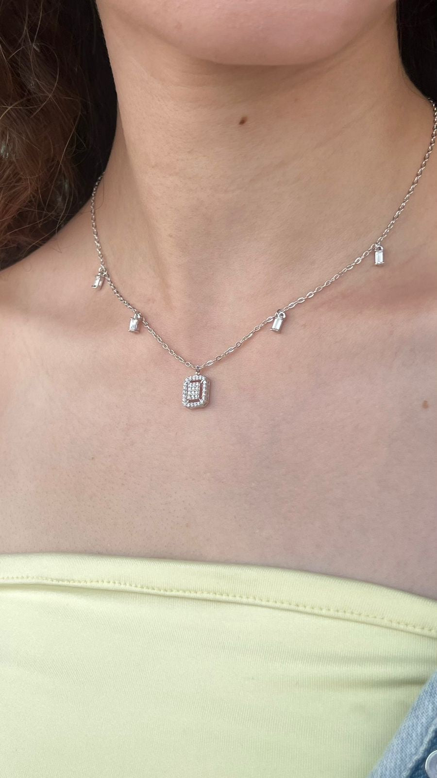 Minimalist Rectangle Pendants Necklace - in Sterling Italian silver S925