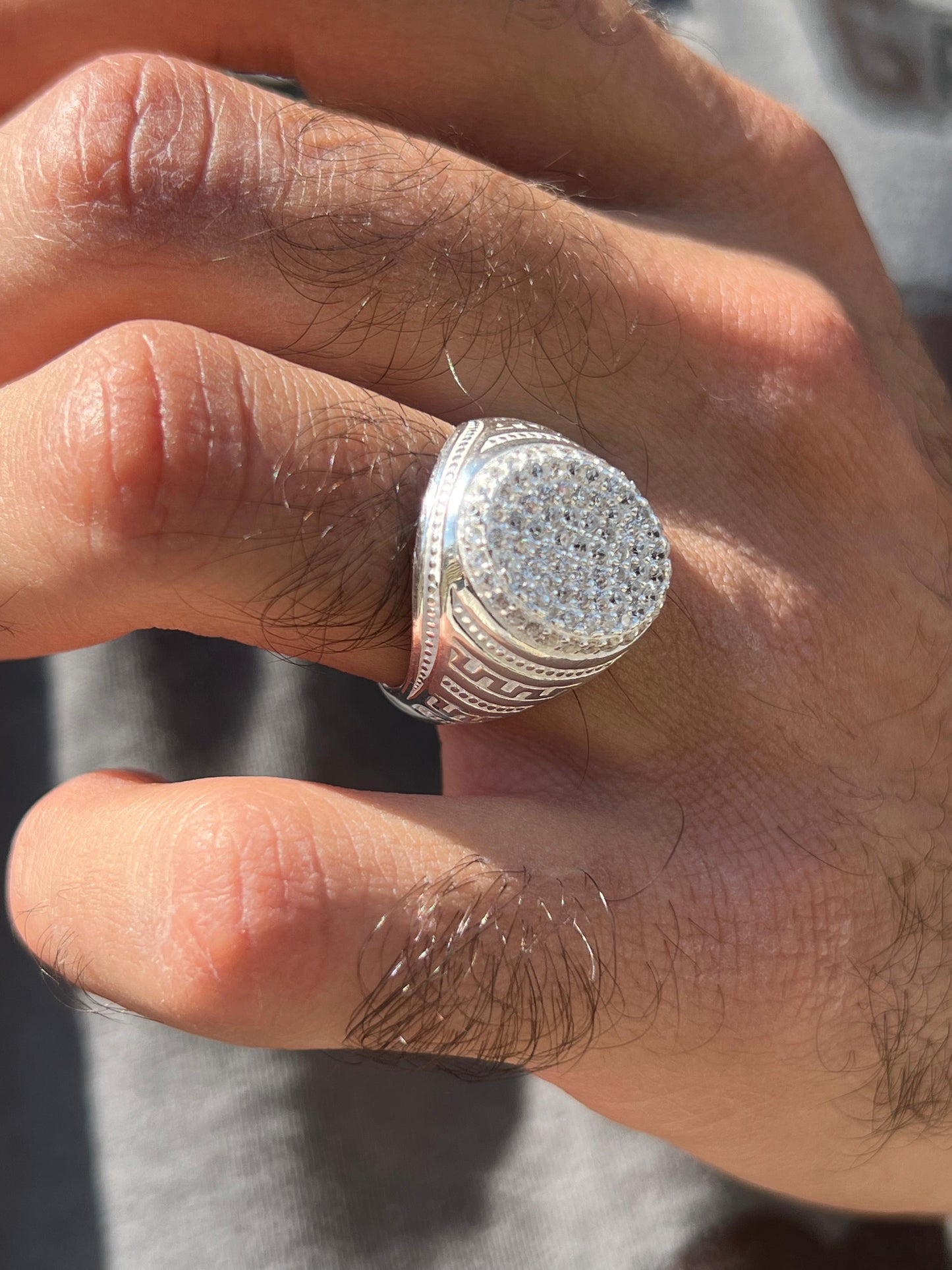Oval Diamond Zirconia Ring for Men in Sterling Silver 925s