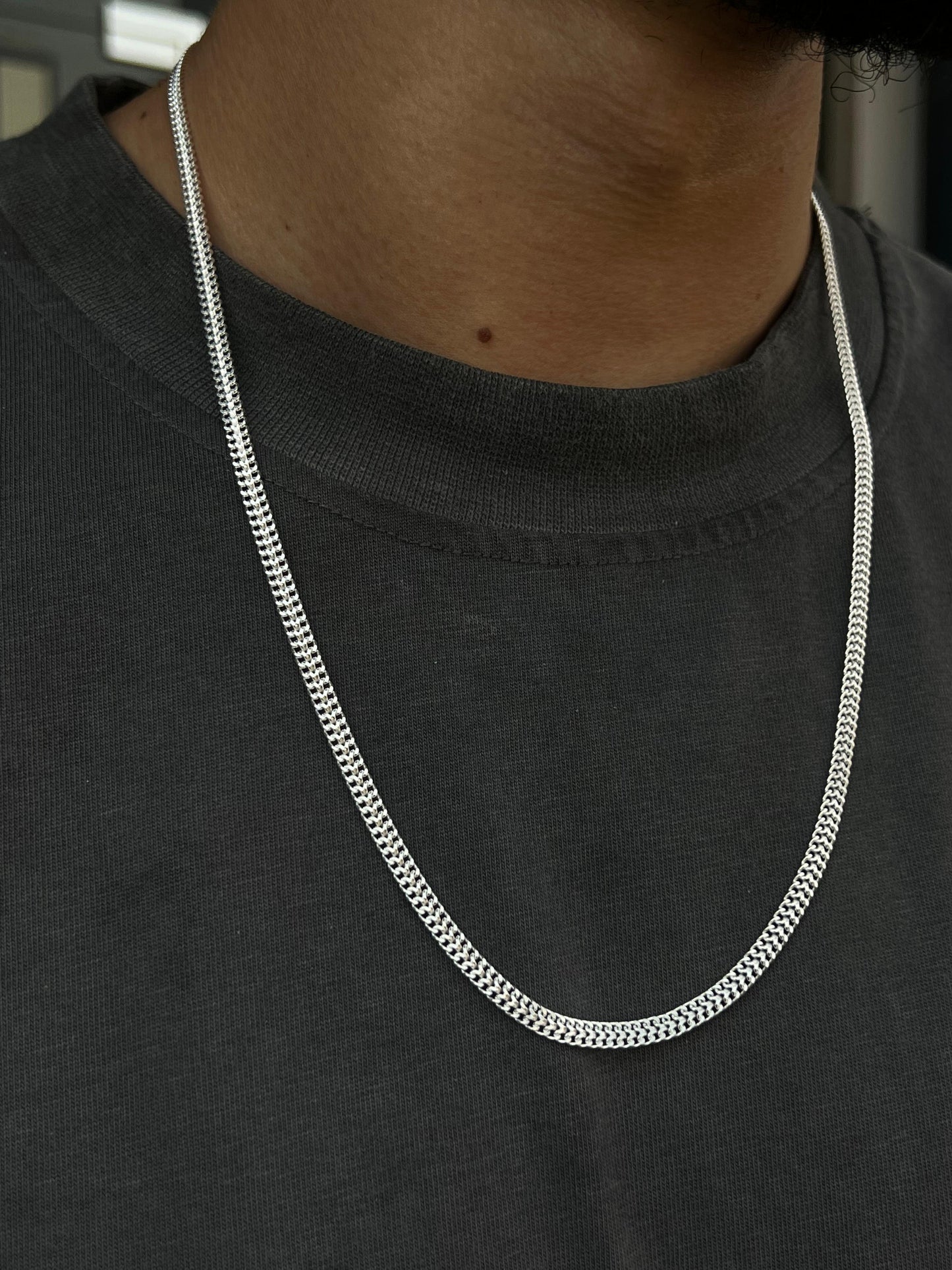 Double Grommet Necklace For Men Sterling Silver925-(58cm-5mm)