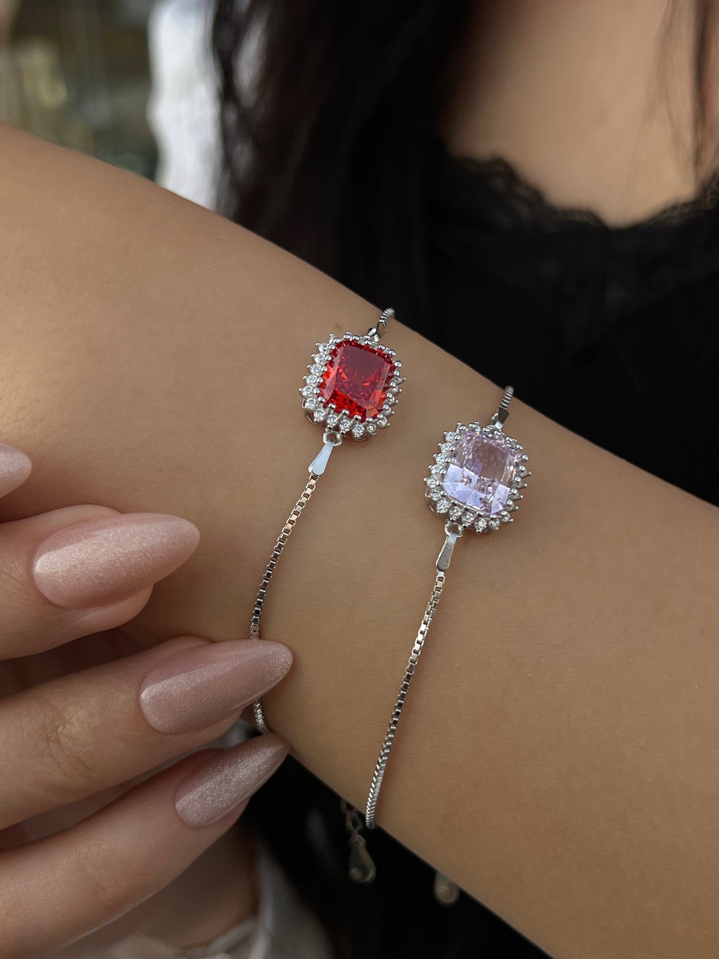 Square Zirconia Bracelet -in Sterling Silver -925
