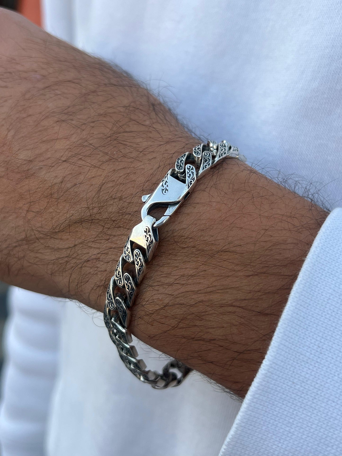 Diamond Emerald Green Stone Bracelet- Sterling Silver 925s-(21cm-9mm)