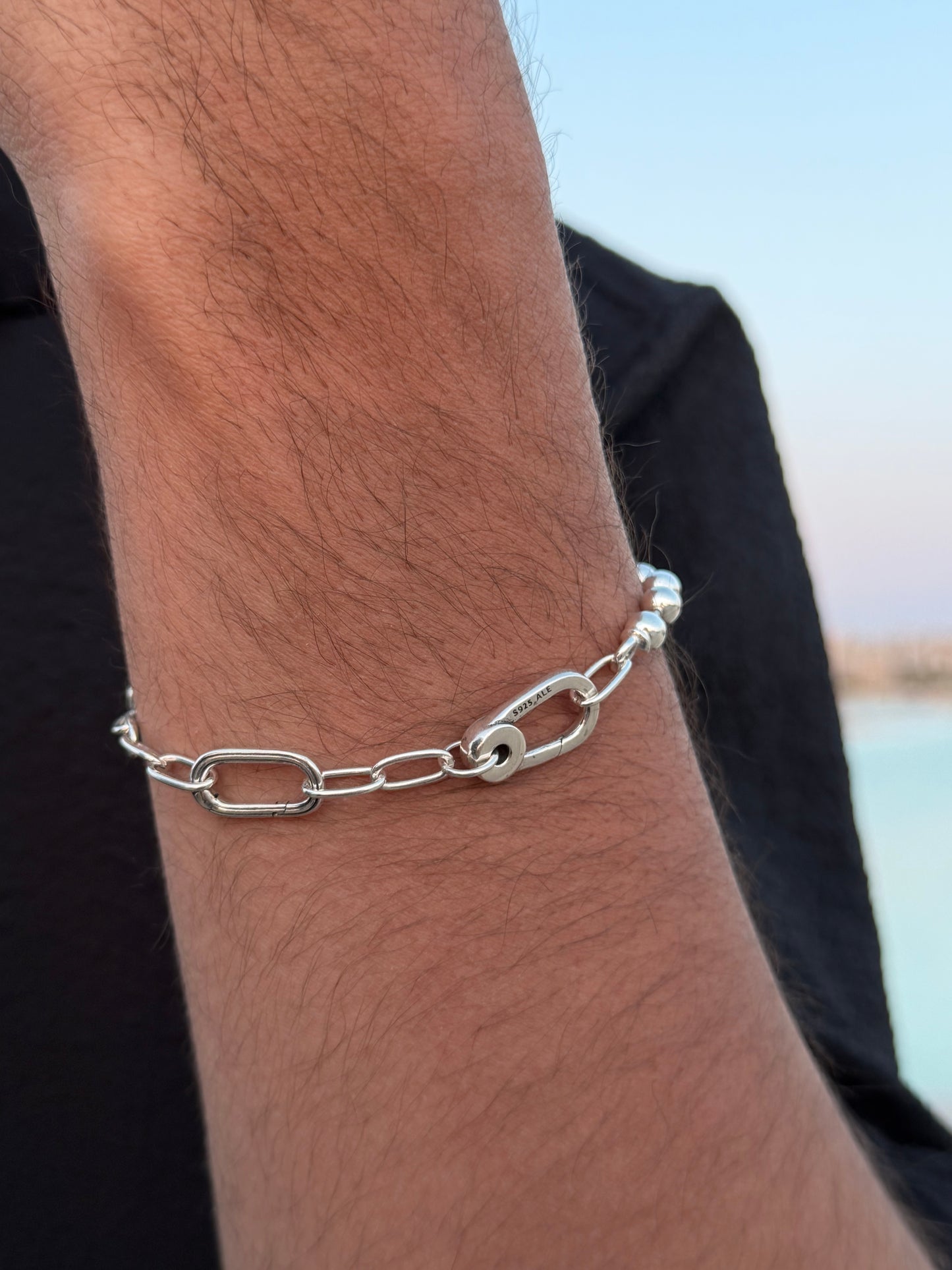 Link beaded Chain Bracelet in Sterling Silver925s -20cm