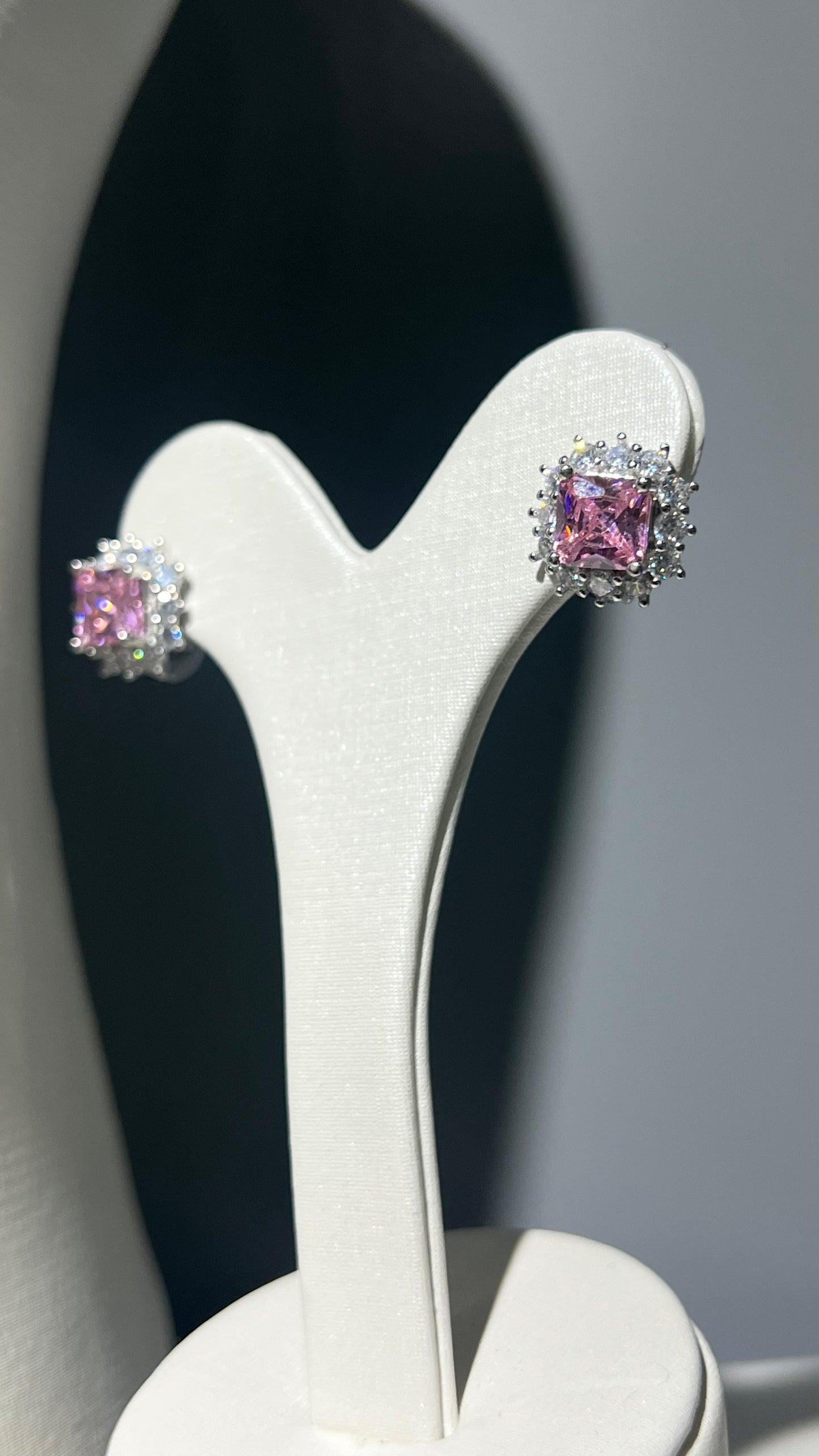 Pink half set pure silver S925-Ring size:7
