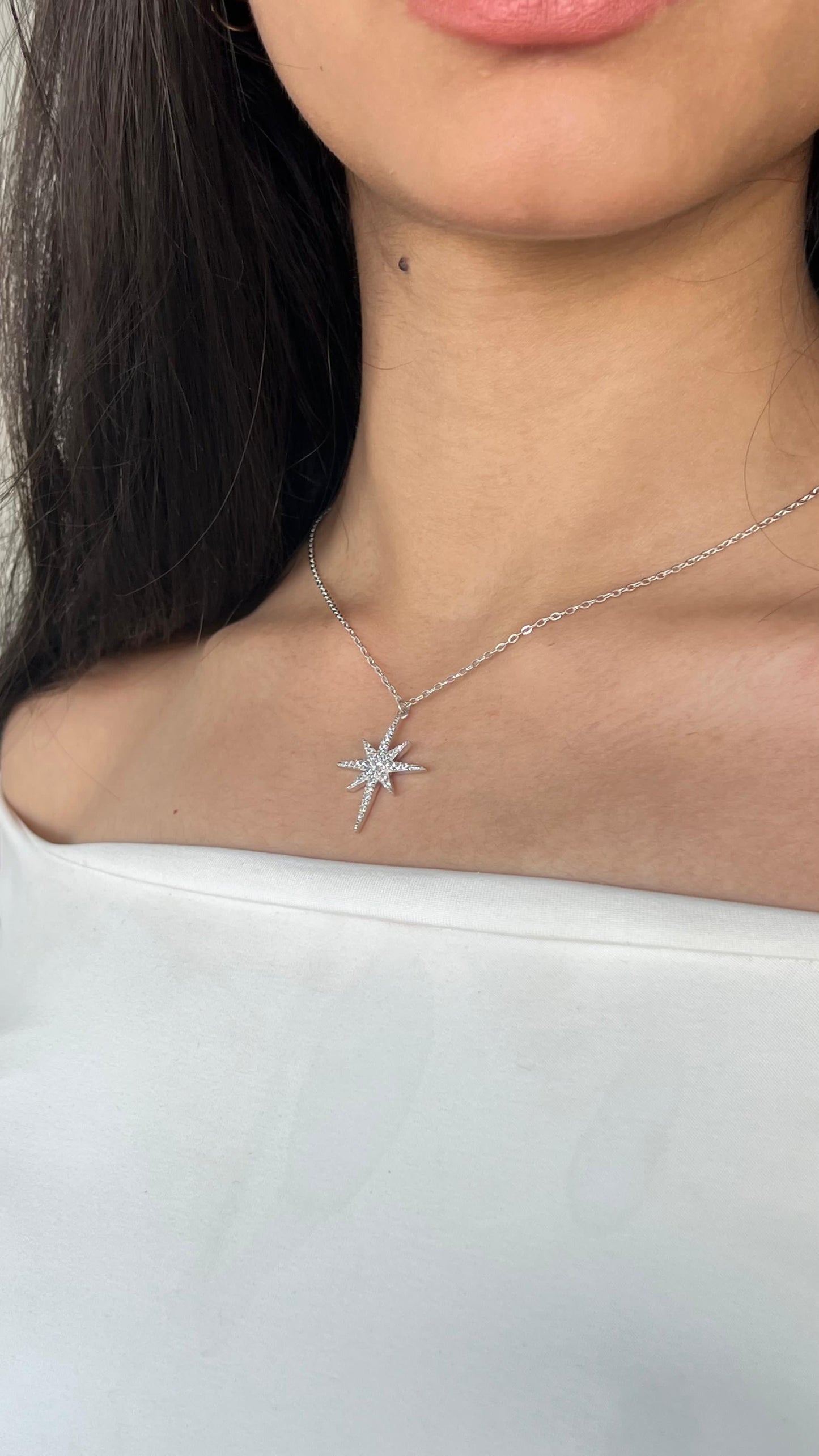 Large Sparkling NorthStar in Italian silver - S925