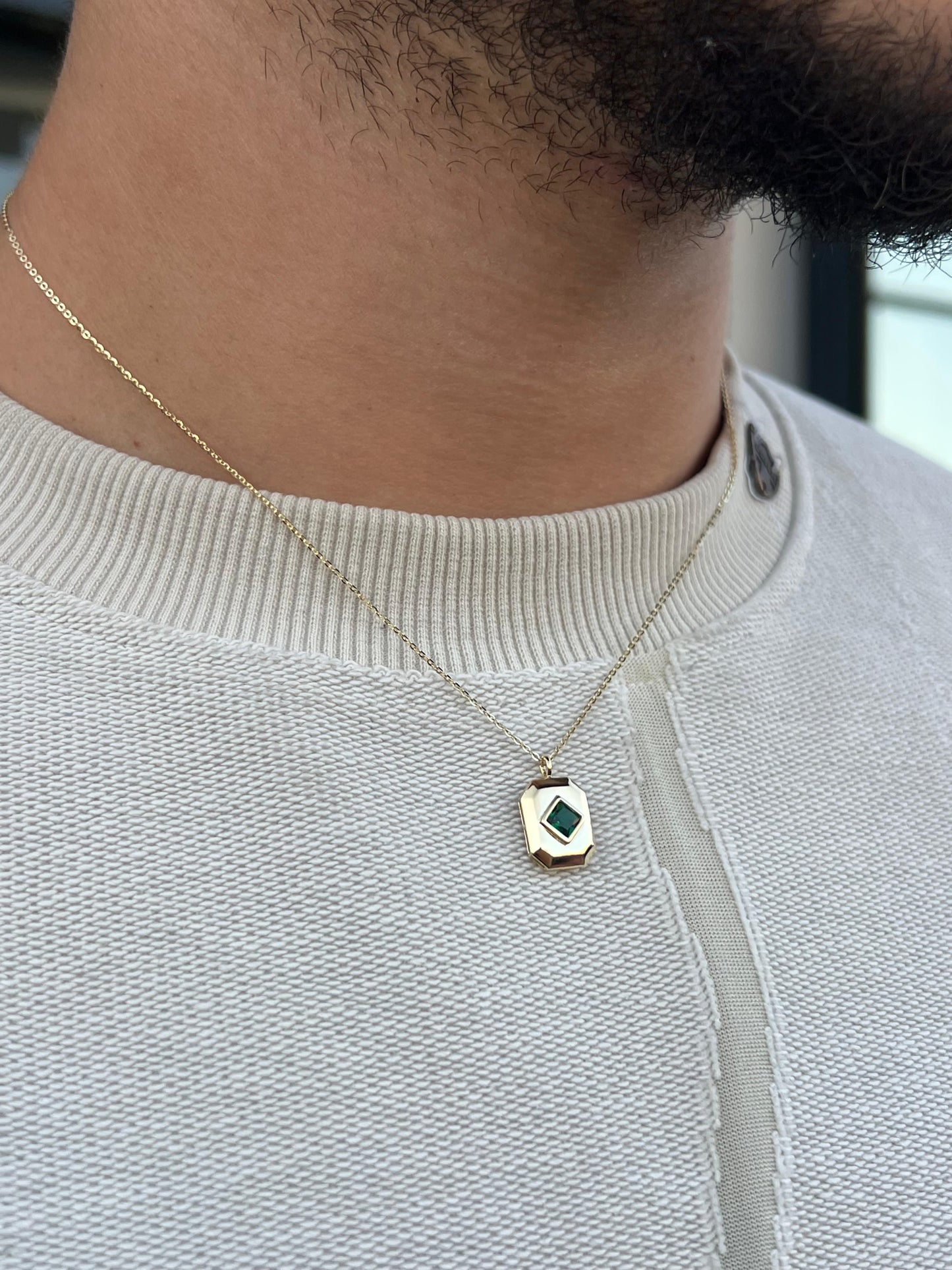 Fine Gold Plated Green NOAH Necklace for Men's Sterling Silver 925s