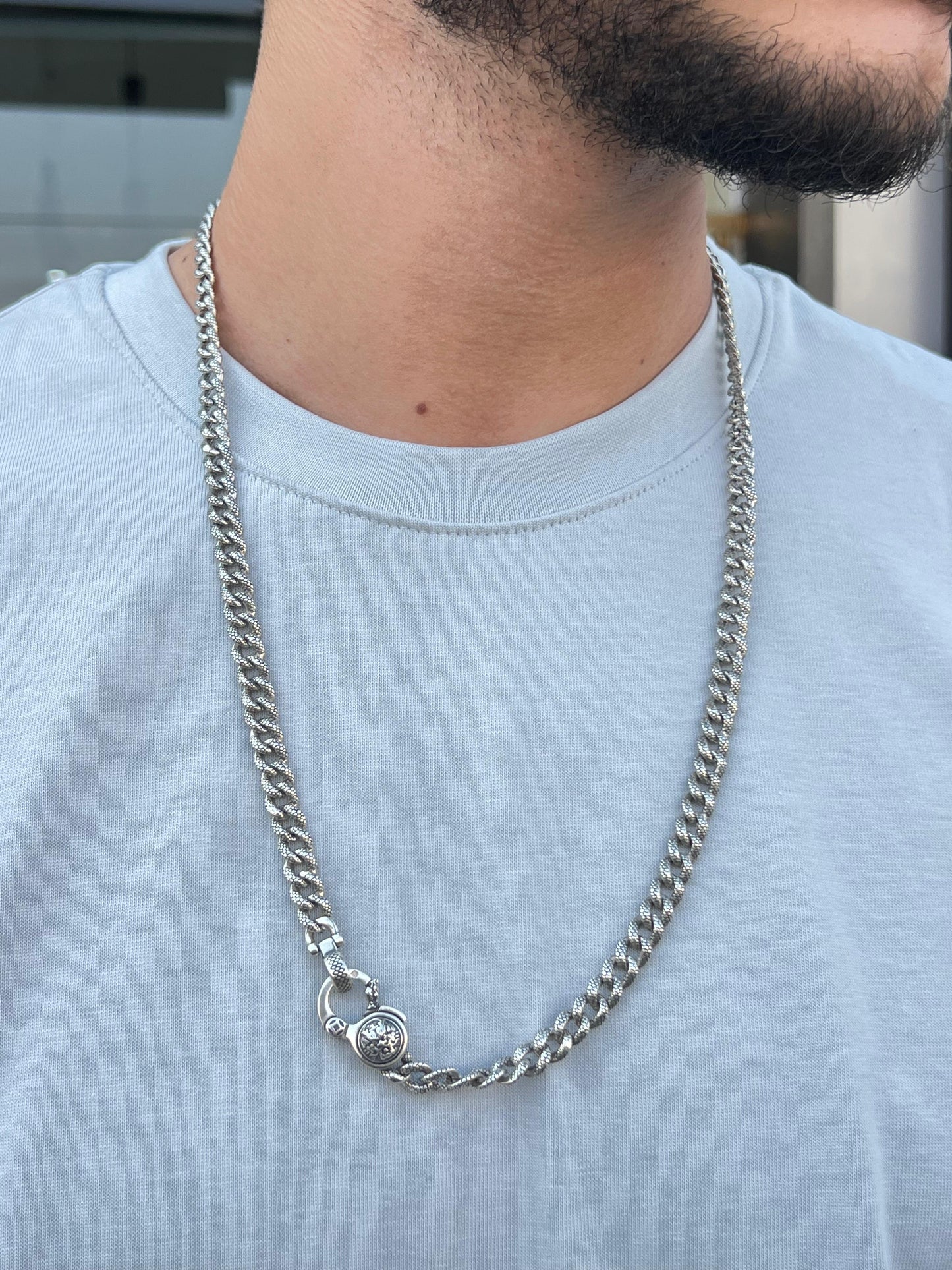 Turkish Engraved Grommet Necklace For Men Sterling Silver - 925