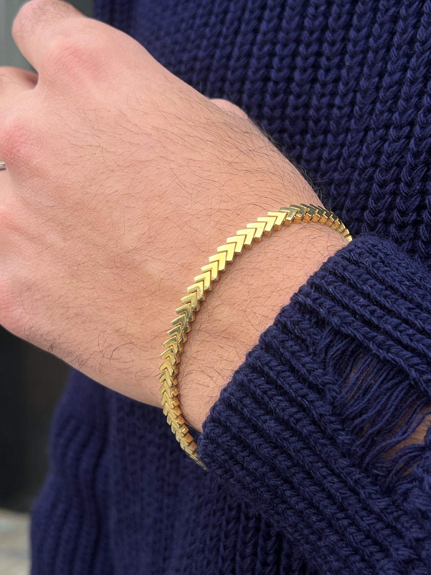 Gold Plated V Cut Bracelet Sterling Silver 925s-20cm