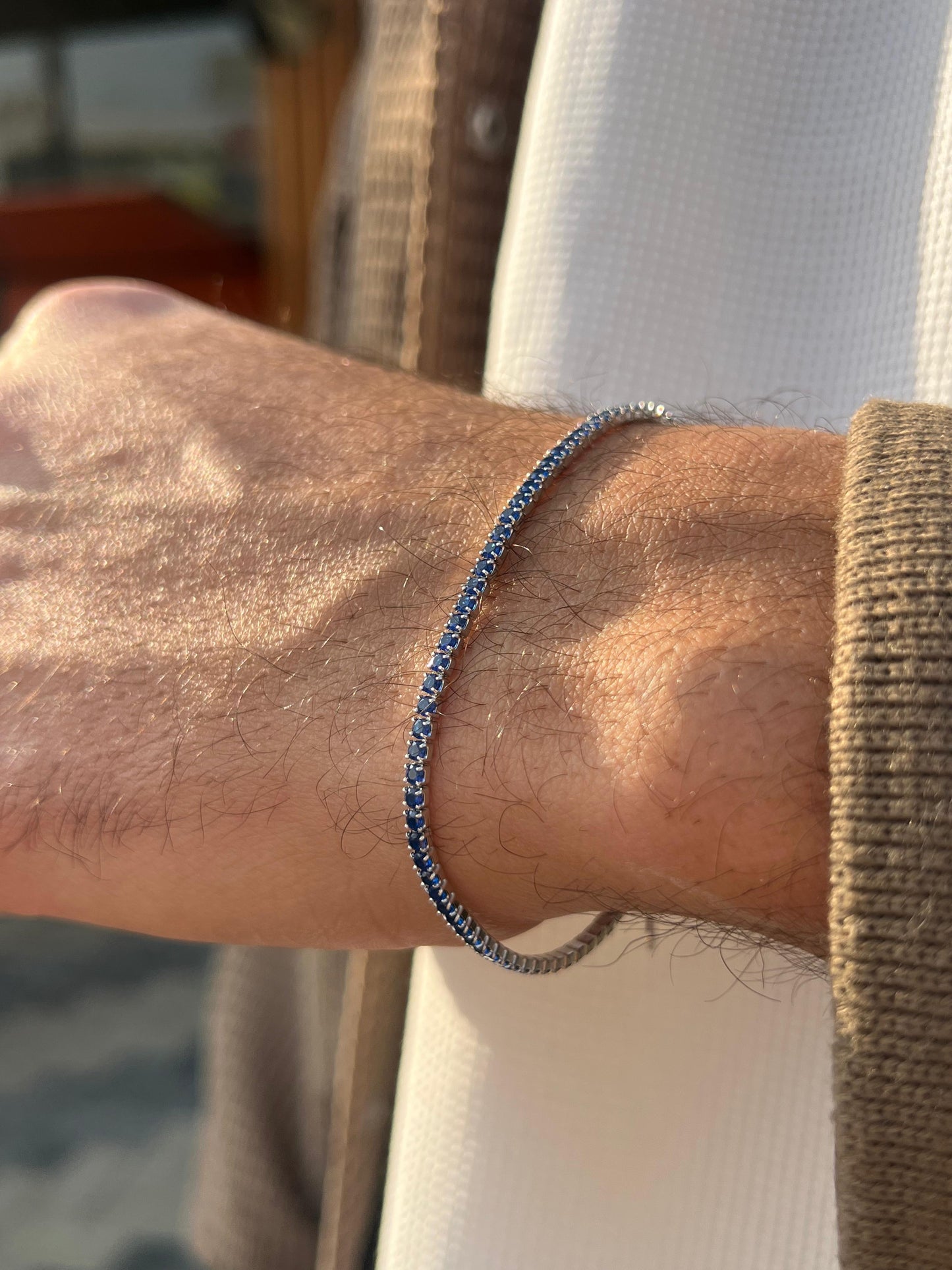 Blue Spinel Tennis Bracelet for Men's Sterling Silver 925s