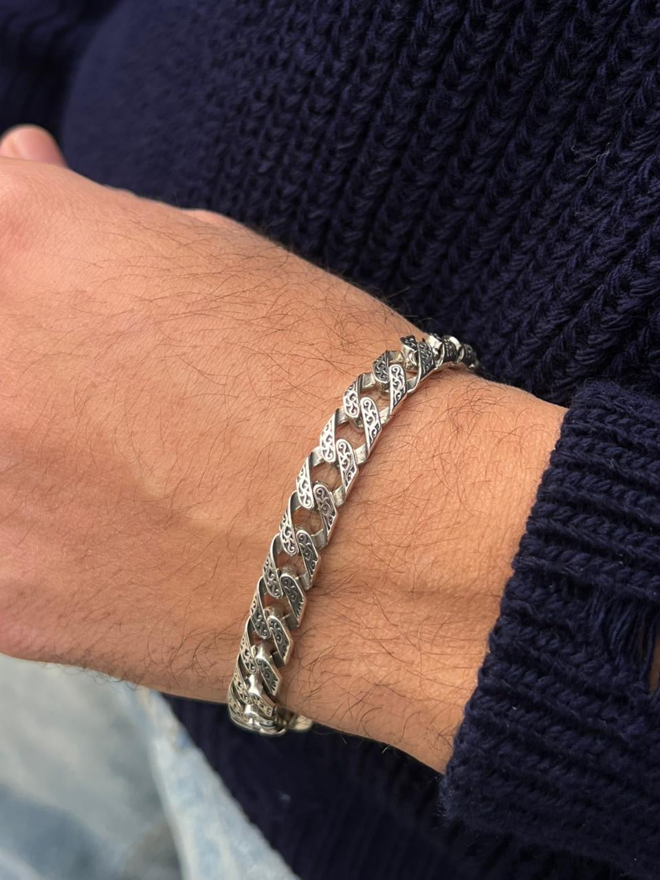 The Iconic Lion Lock Bracelet for Men's Sterling Silver 925s-21.5cm