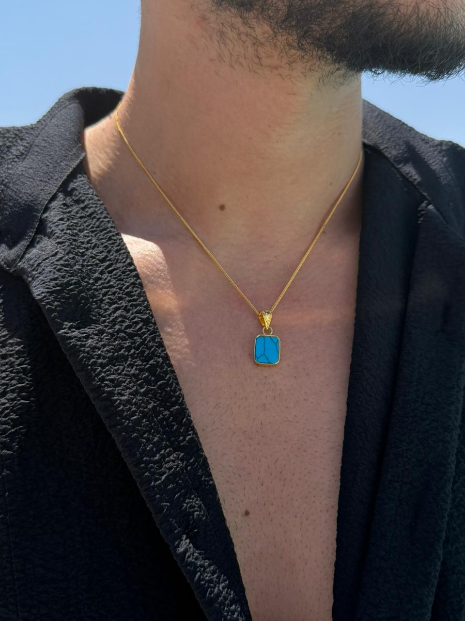 Turquoise Necklace in Sterling Silver 925s-Fine Gold Plated