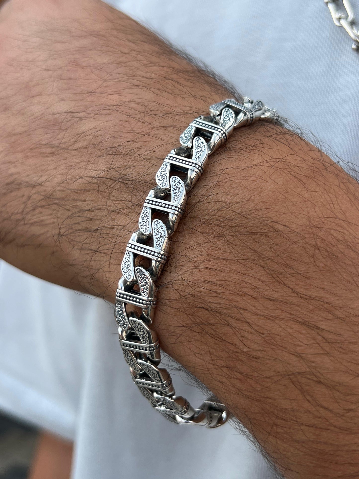 Carved Soul Link Bracelet for Men's Sterling Silver 925s