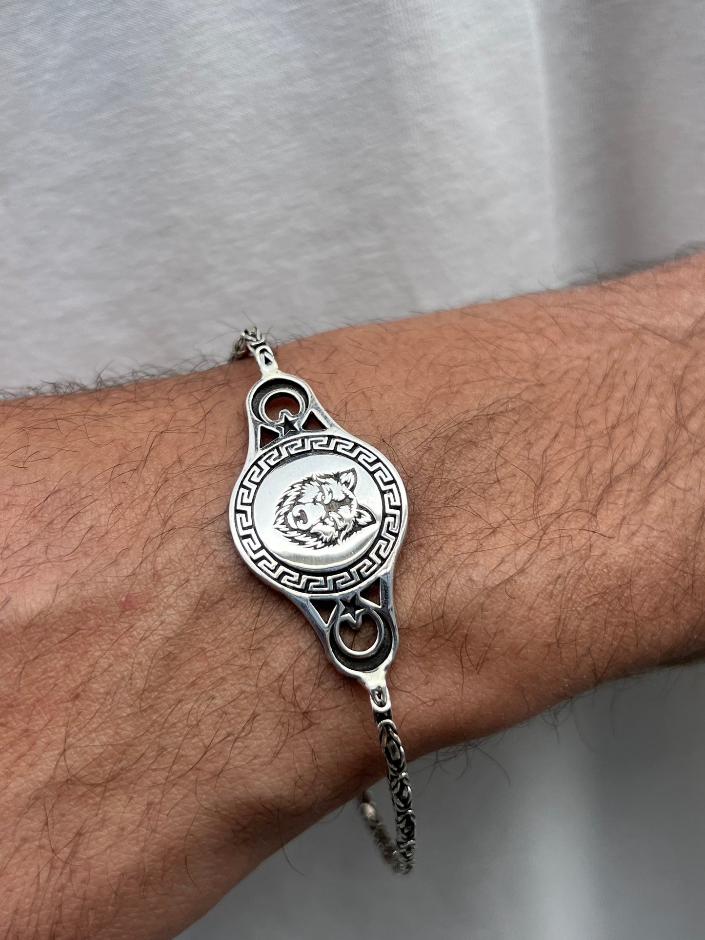 Wolf Strength Bracelet for Men's Sterling Silver 925s-18cm