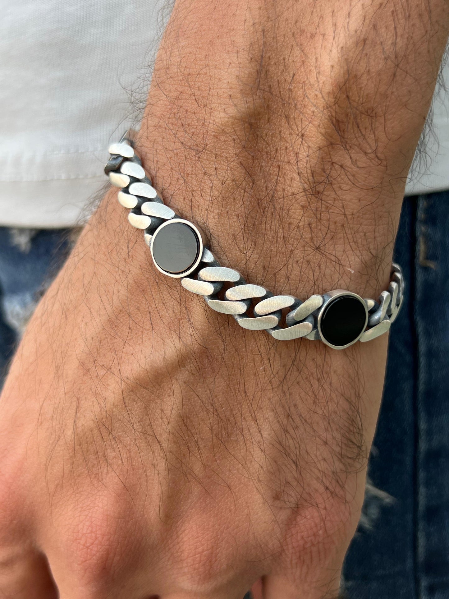 Royal Onyx Bracelet for Men's Sterling Silver 925s-20,5cm