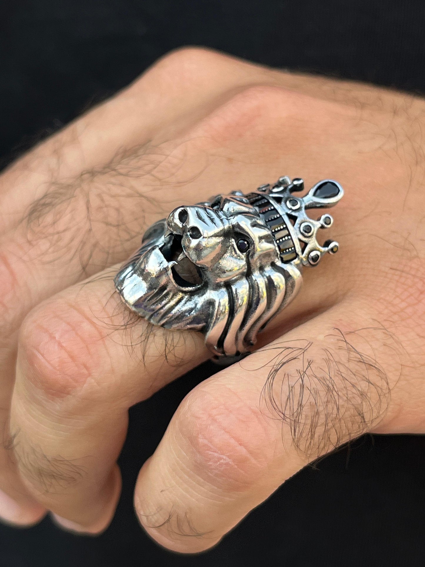 Lion Crown Ring for Men in Sterling Silver 925s
