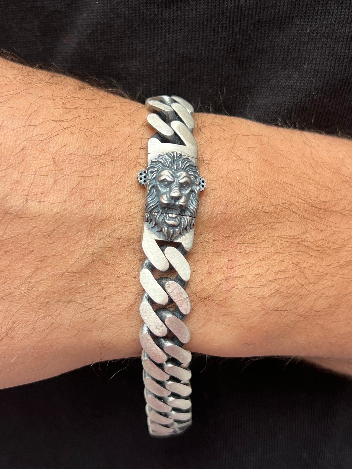 Savage Lion Head bracelet -S925 Sterling Silver for men -23cm