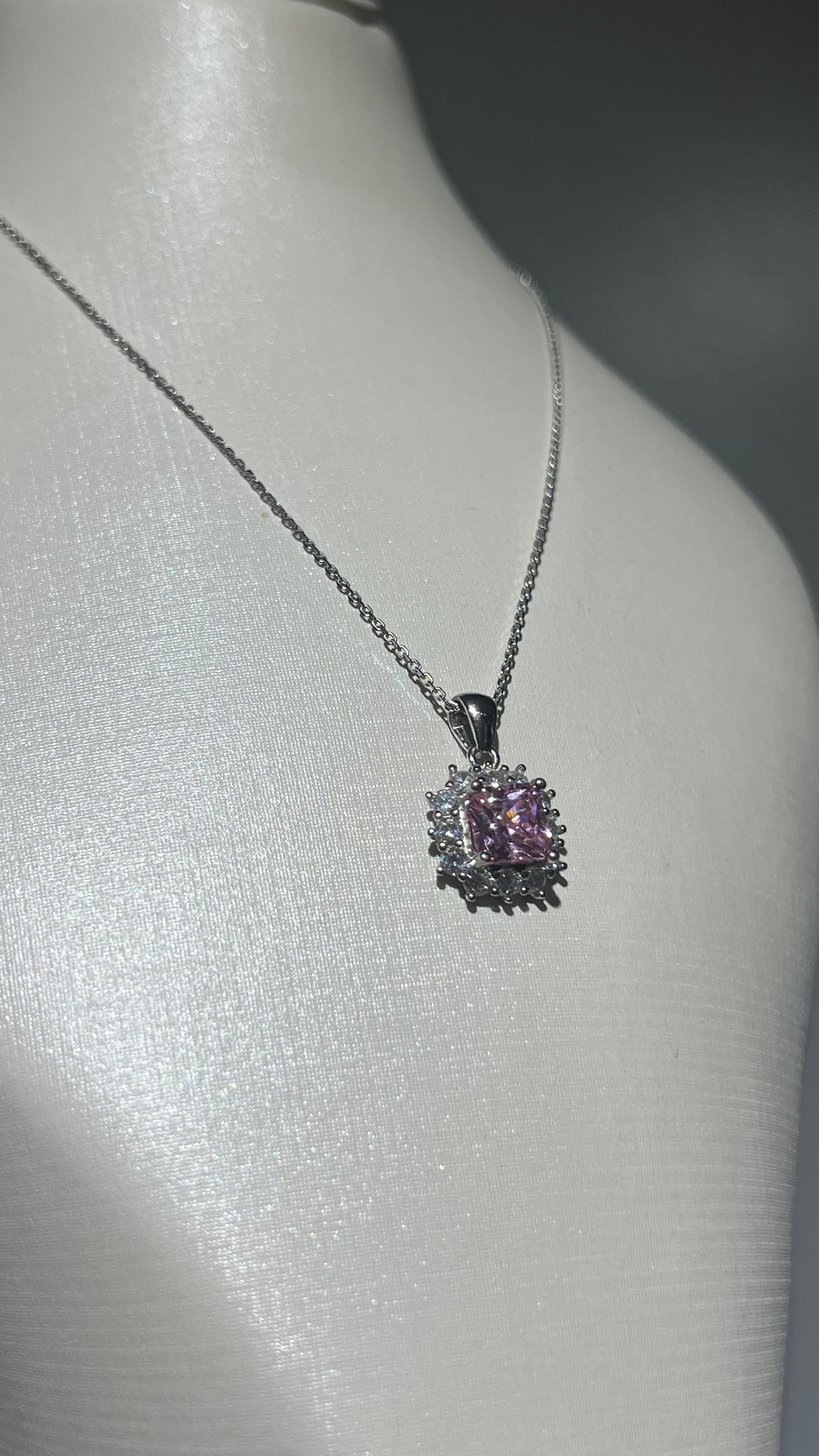 Pink half set pure silver S925-Ring size:7