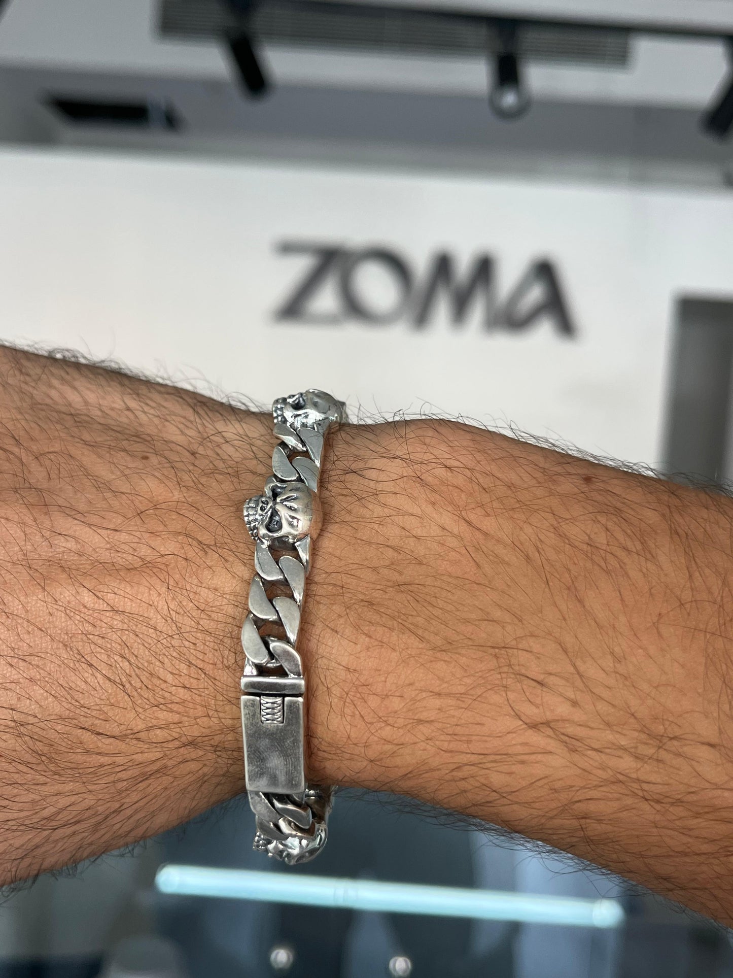 Heavy Skull Bracelet for Men's Sterling Silver 925s-21cm