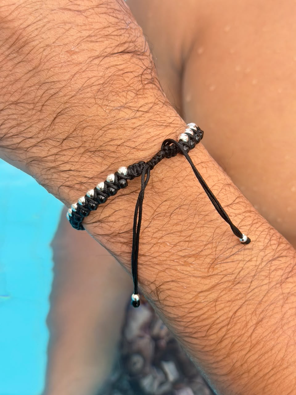 Obsidian beads Adjustable Macramé Bracelet