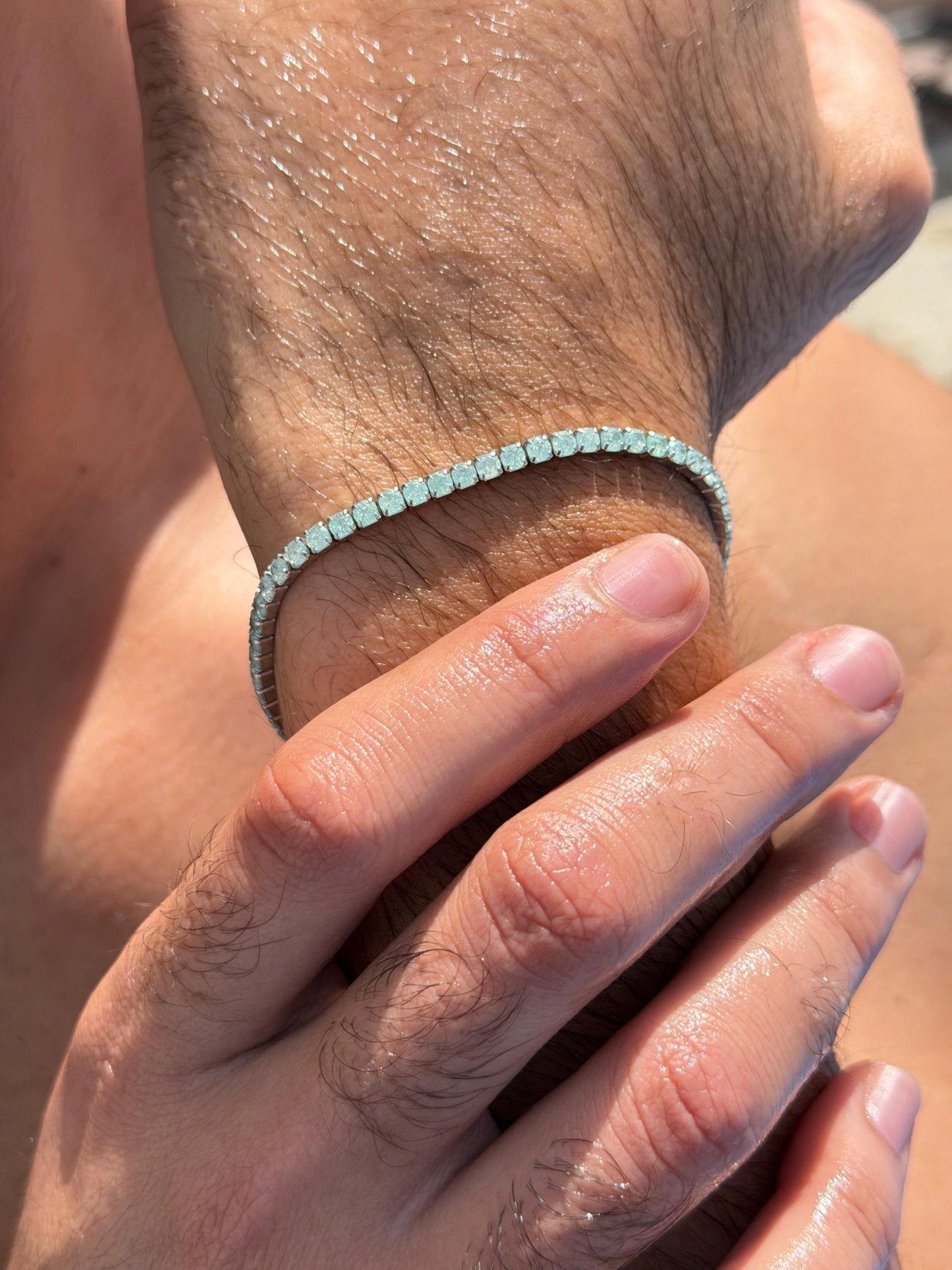 Green Aqua Tennis Bracelet Sterling Silver 925s-3mm