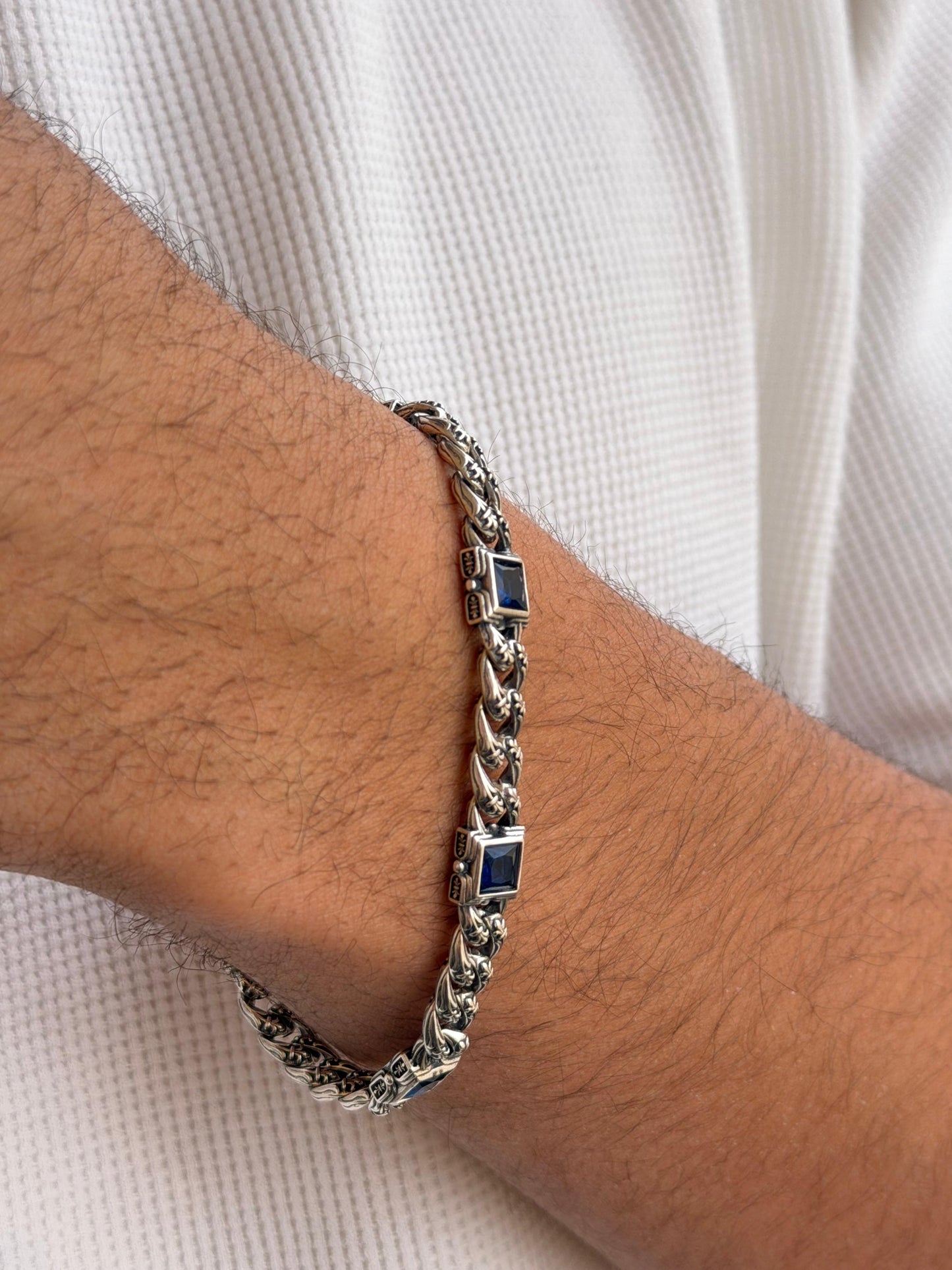Gothic Blue Multi Bracelet for Men's Sterling Silver 925s 20cm-8mm