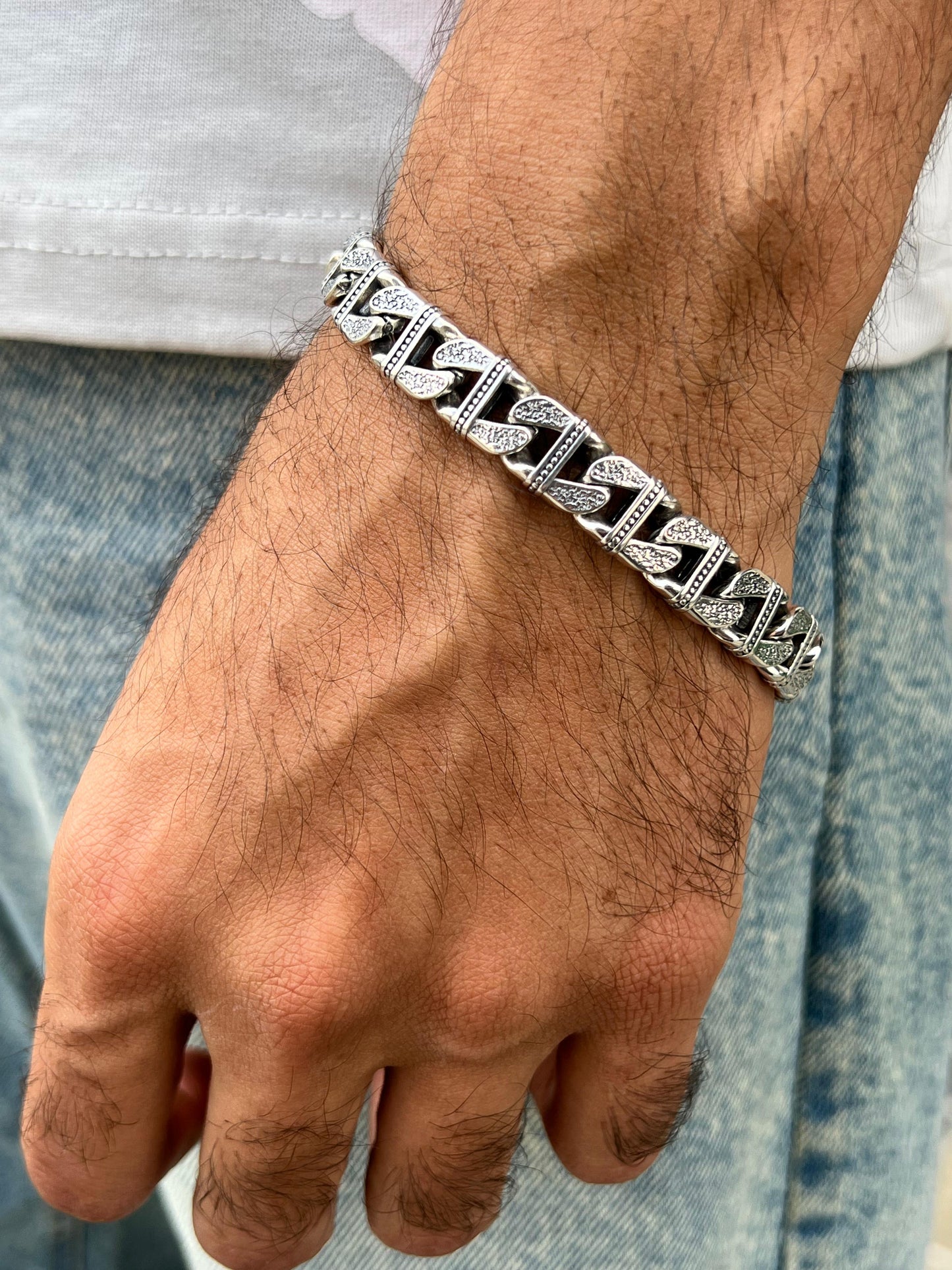 Carved Soul Link Bracelet for Men's Sterling Silver 925s