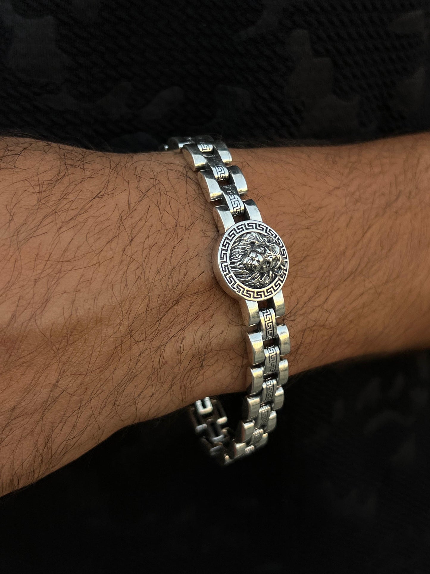 Lion King Strap Bracelet for Men Sterling Silver 925s-21,5cm