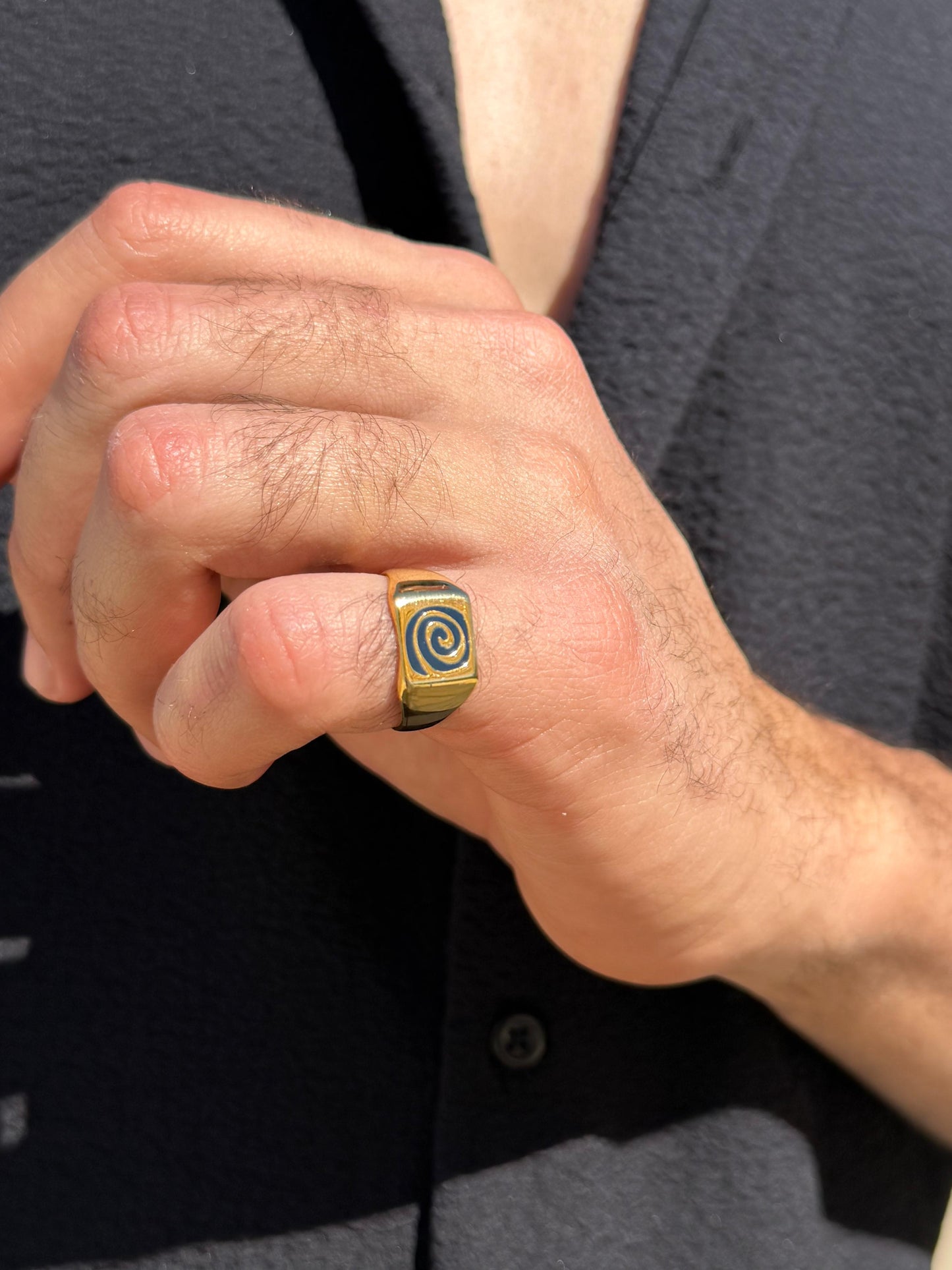 Blue Spiral Cord Ring in Sterling Silver 925s-Fine Gold Plated