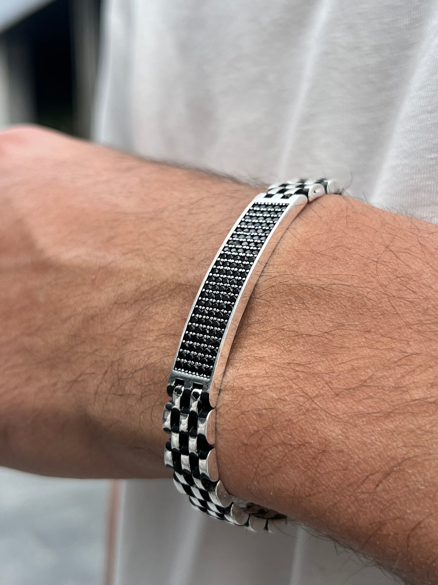 Black Knightfall Bracelet for Men's Sterling Silver 925s-18cm