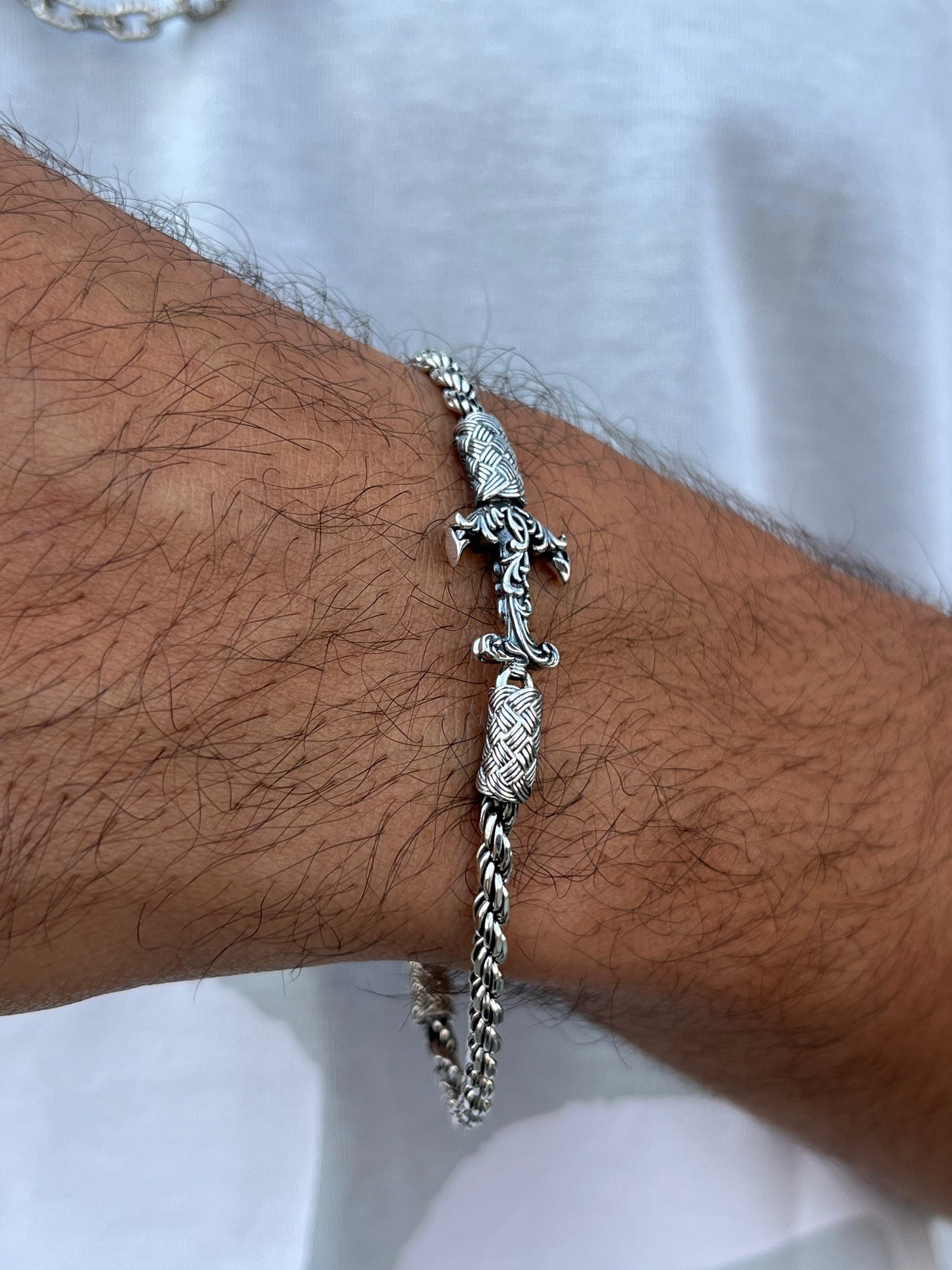 Oxidized Anchor Rope Bracelet for Men's Sterling Silver 925s