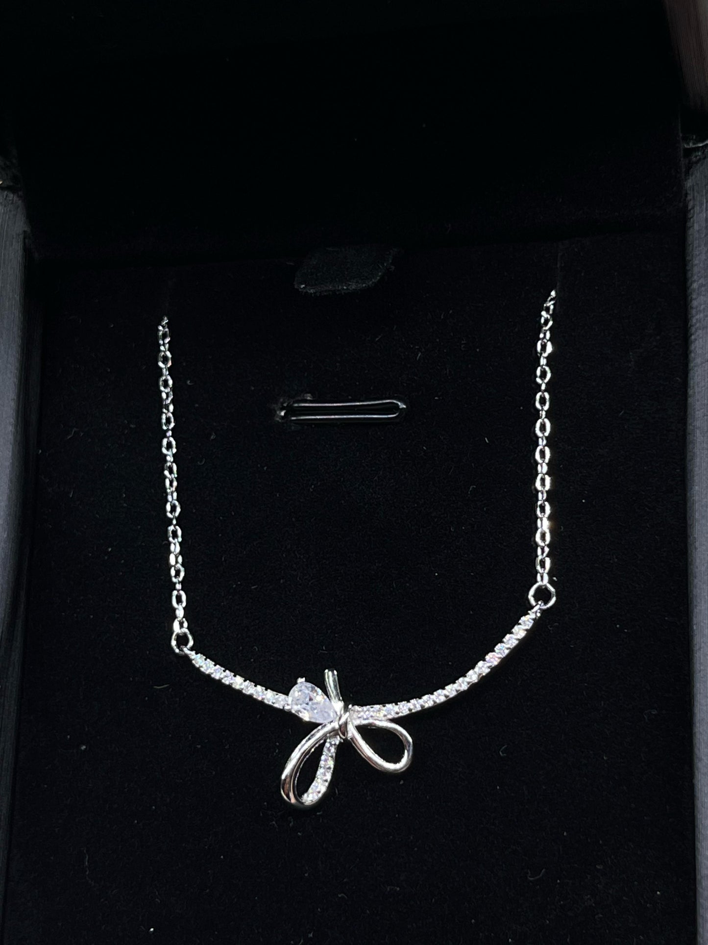 Dainty Ribbon Sparkle Necklace -sterling Silver-925s