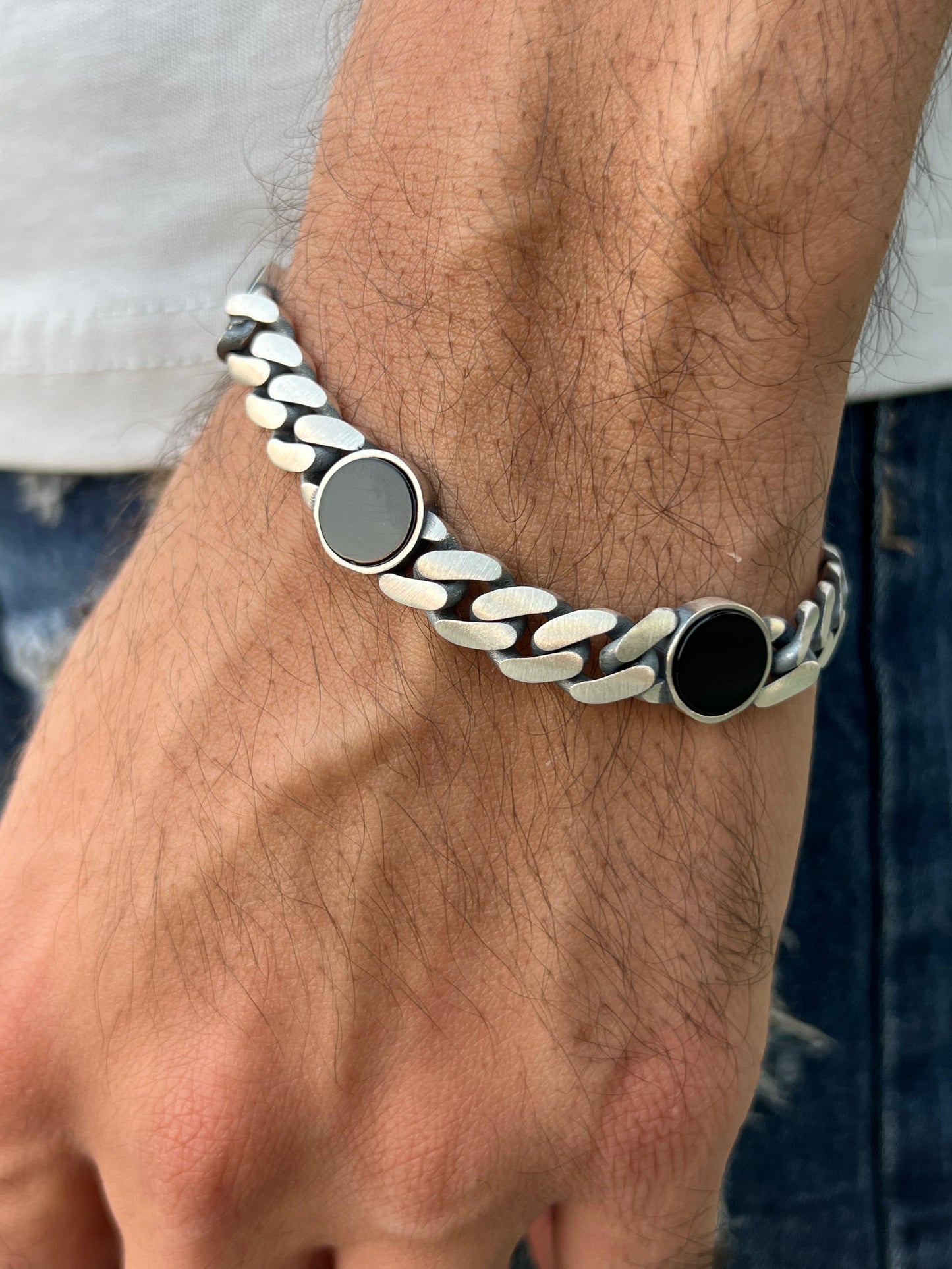 Royal Onyx Bracelet for Men's Sterling Silver 925s-20,5cm