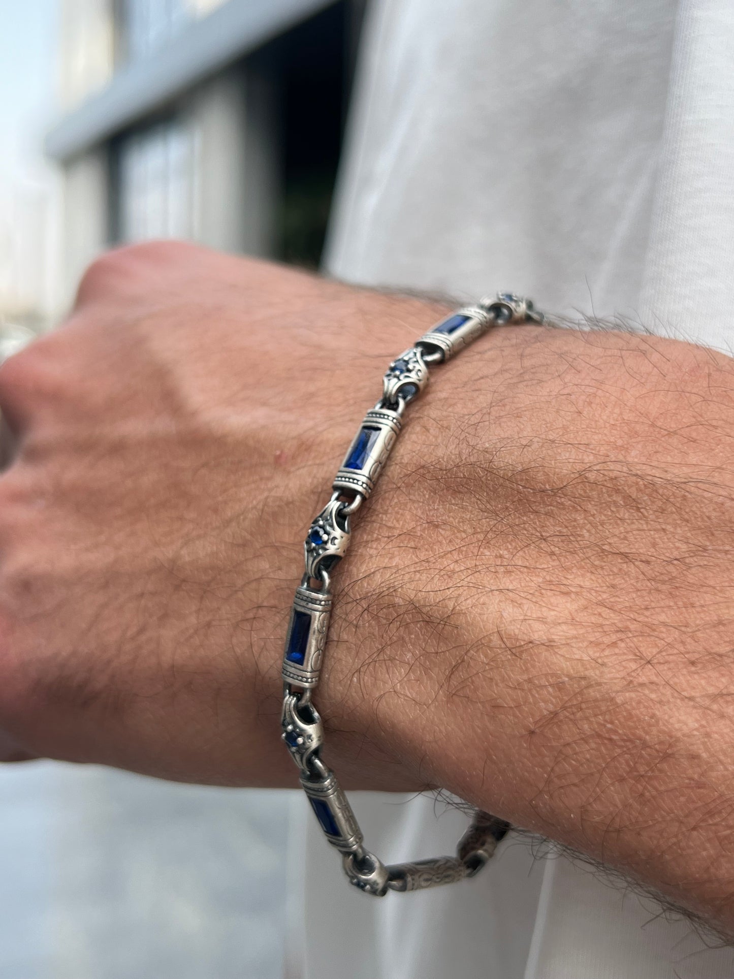 Blue Vein Bracelet for Men's Sterling Silver 925s-18cm