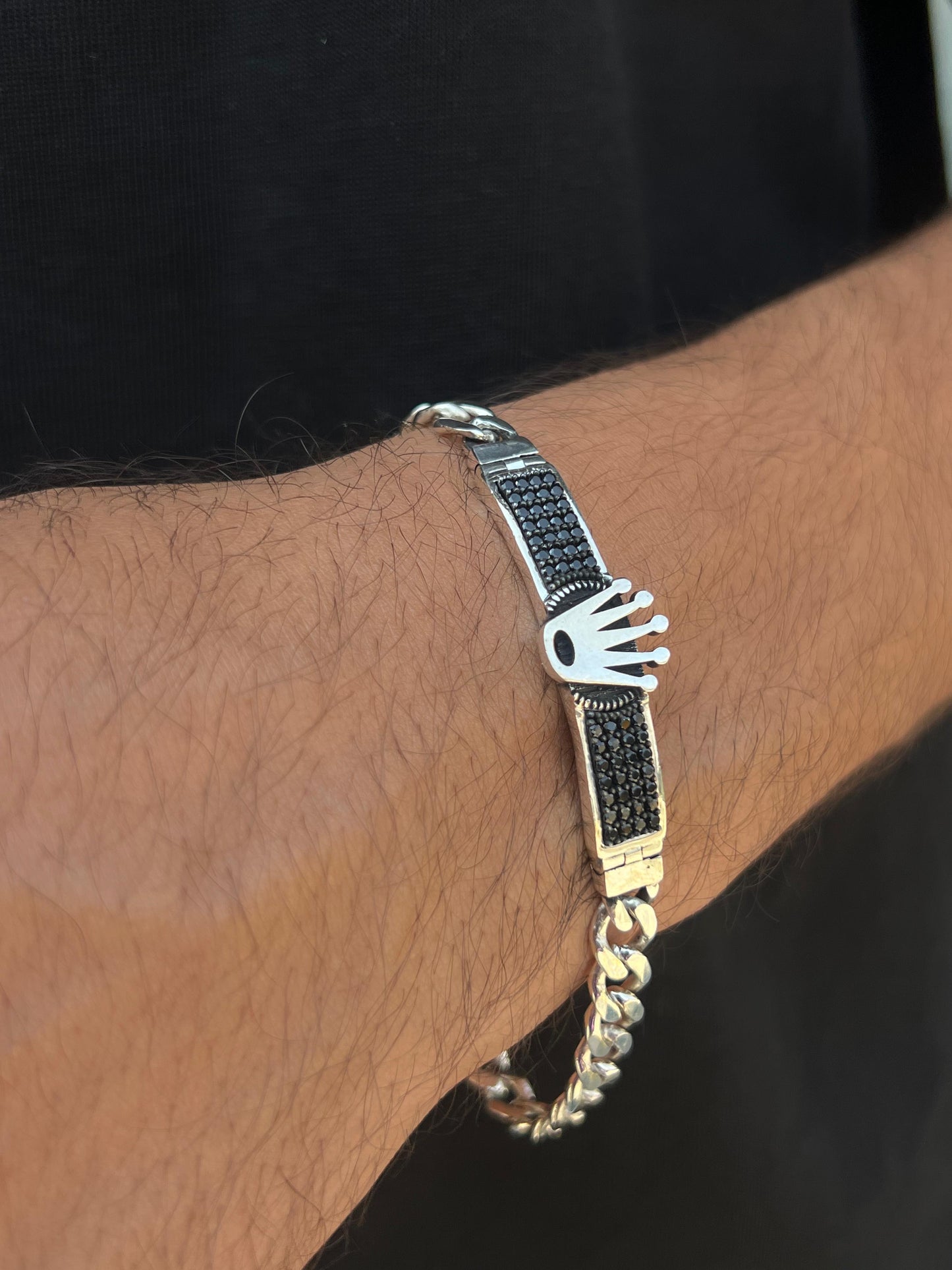 Rolex-Black Zirconia Bracelet for Men's Sterling Silver 925s