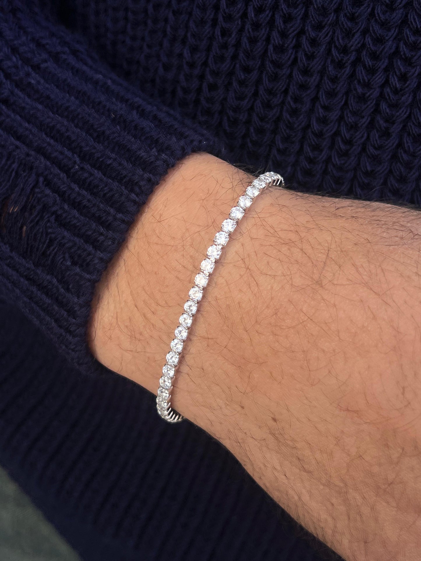 3mm Clear Thick Tennis for Men's Sterling Silver 925s