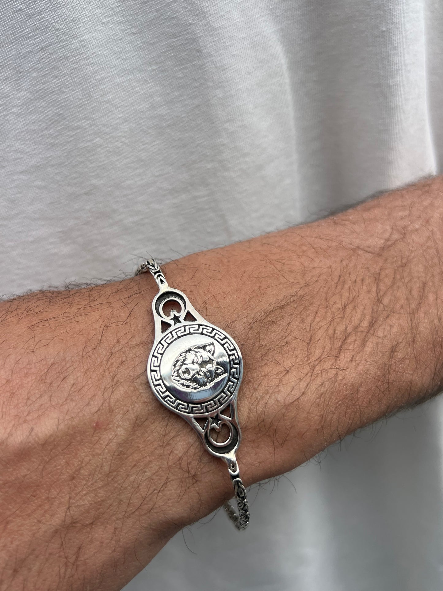 Wolf Strength Bracelet for Men's Sterling Silver 925s-18cm