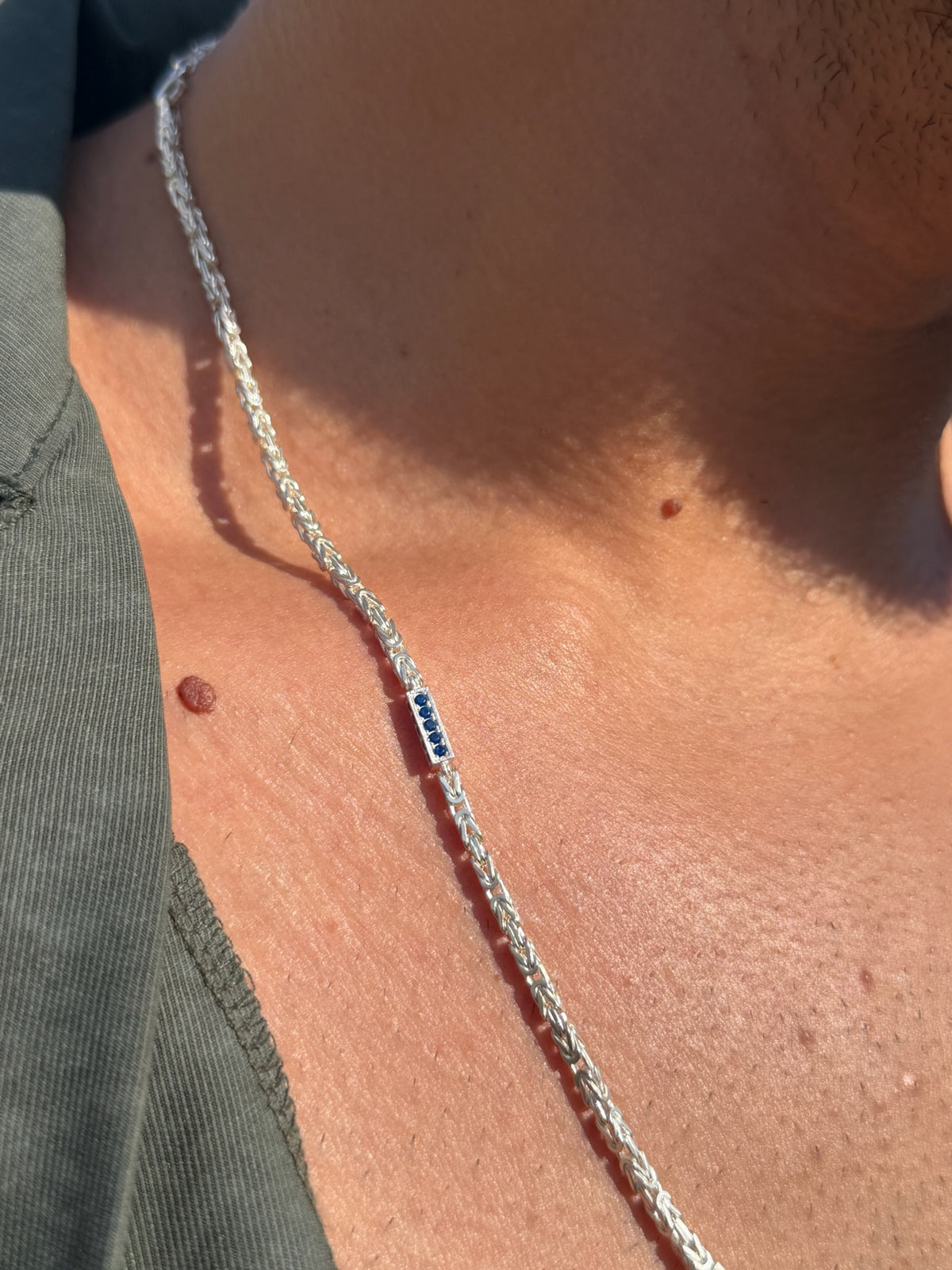 Blue Zirconia King Necklaces for Men's Sterling Silver 925s-2.5mm-