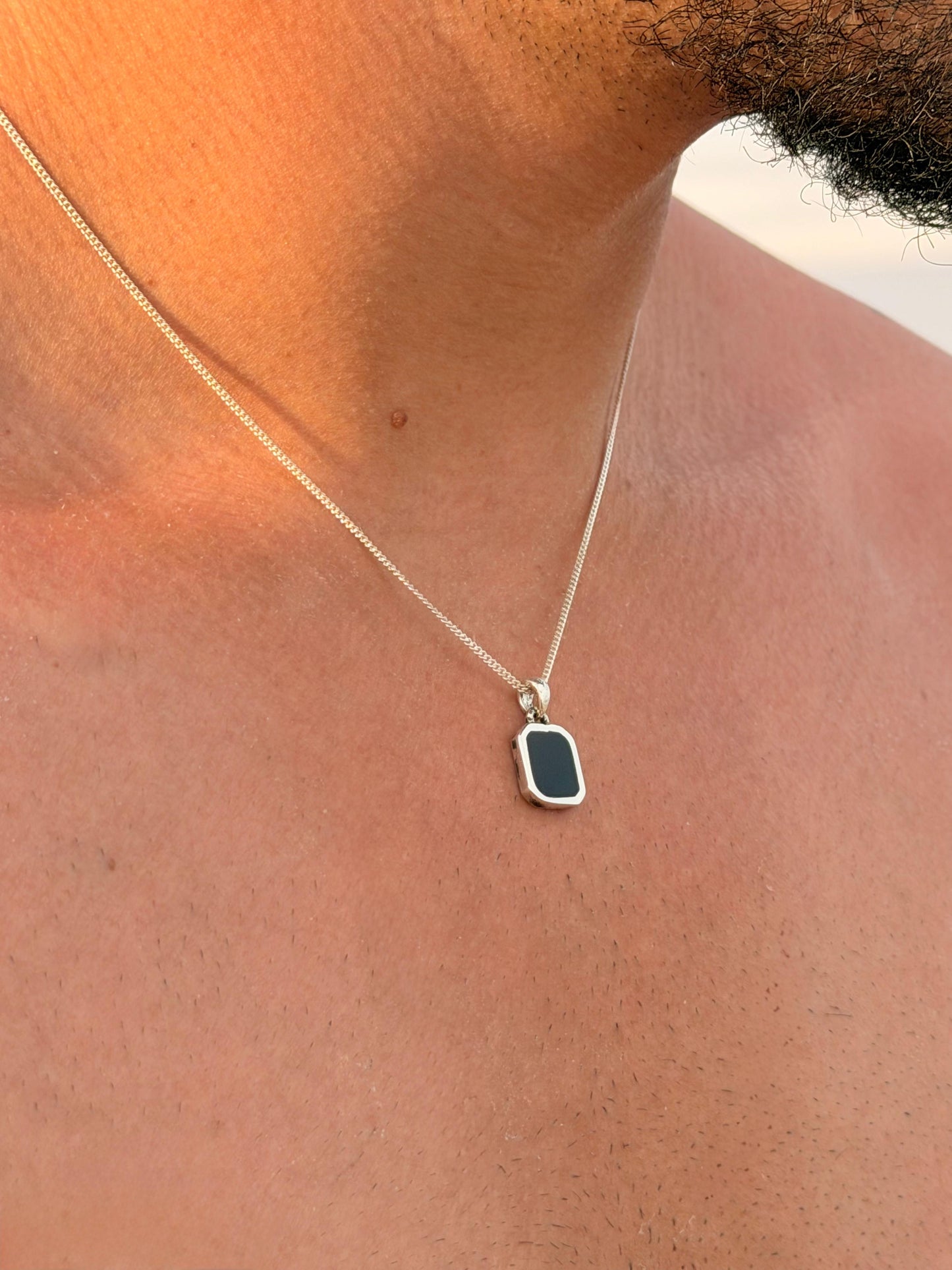 Small Black Stone(Onyx) Necklace Sterling Silver 925s