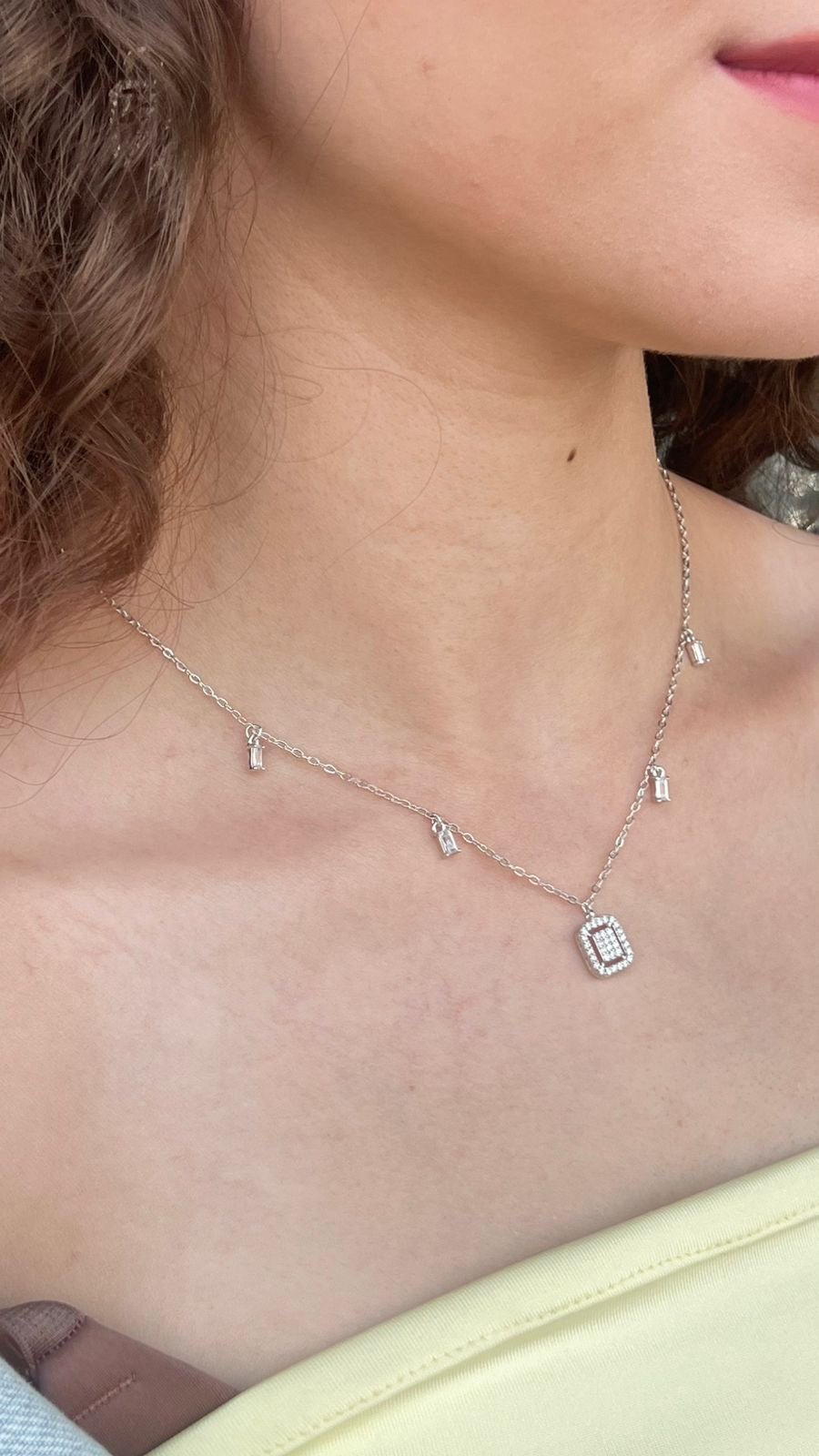 Minimalist Rectangle Pendants Necklace - in Sterling Italian silver S925
