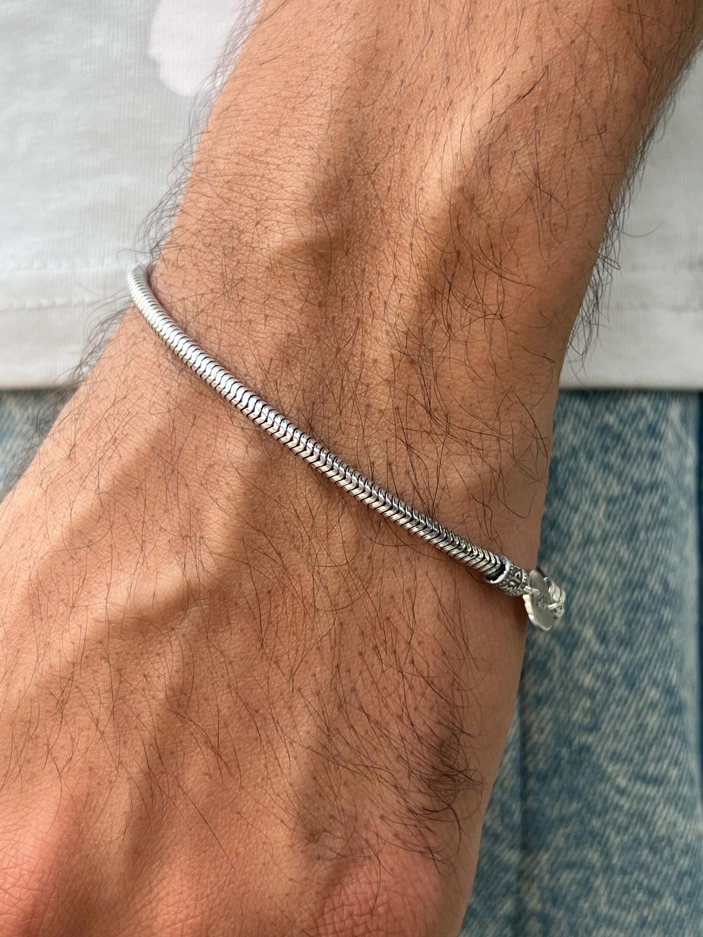 Sleek Spinal Rattail Bracelet for Men's Sterling Silver 925s