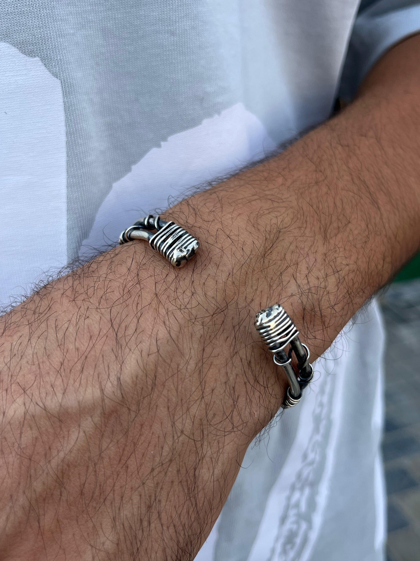 Handmade Savage Wire Bangle for Men's Sterling Silver 925s