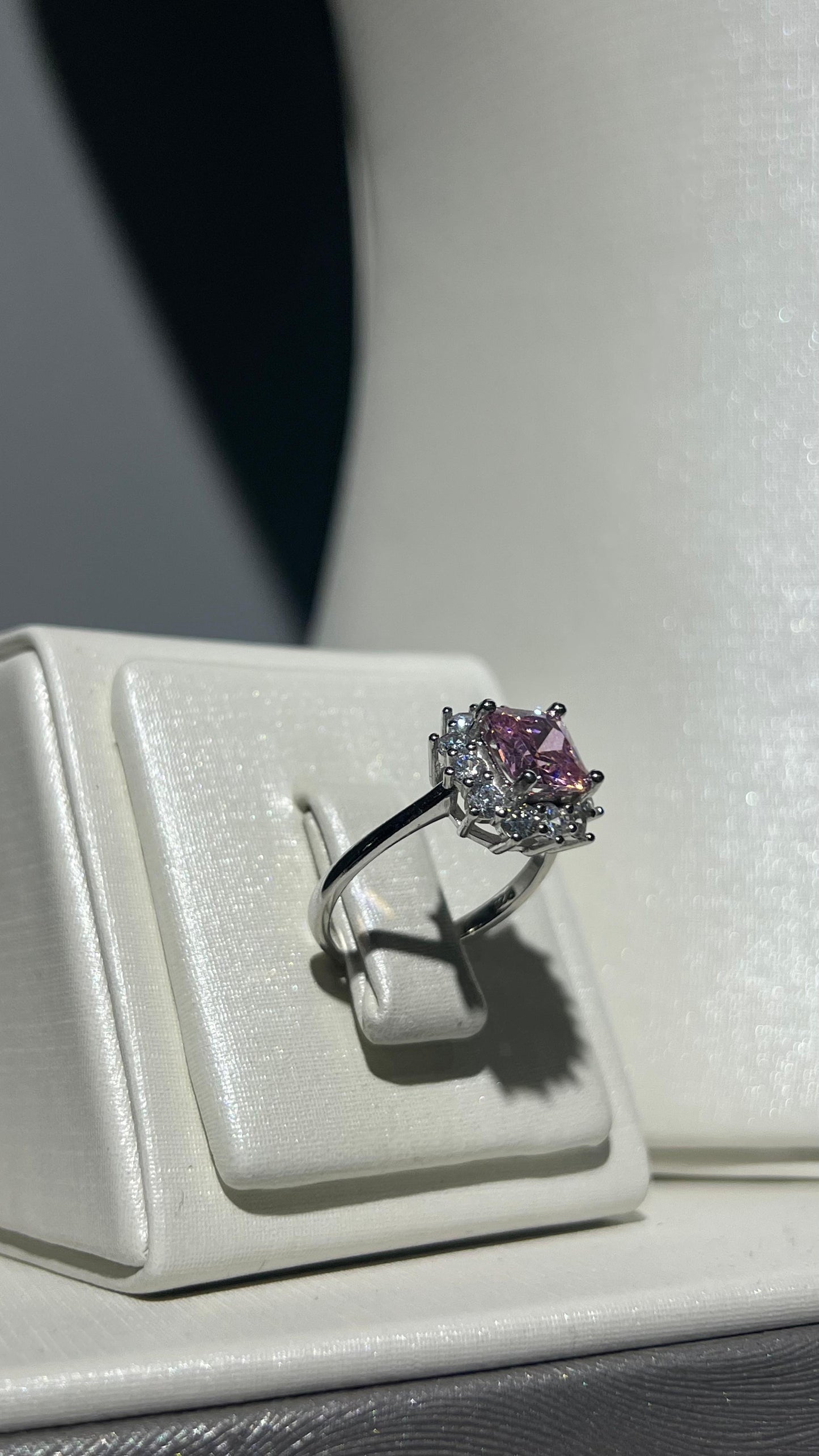 Pink half set pure silver S925-Ring size:7