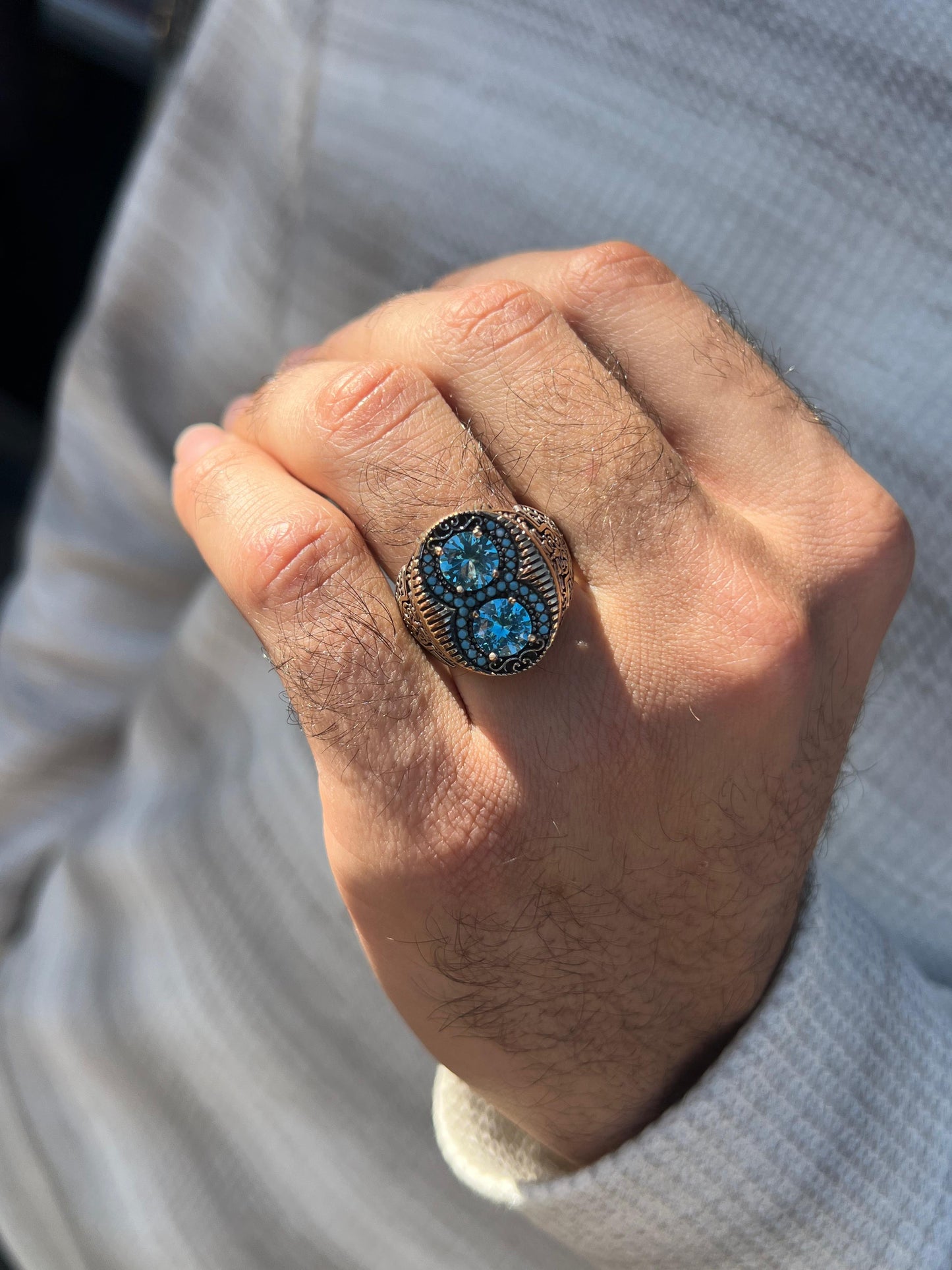 Aqua Double Crown Ring -Sterling Silver 925s