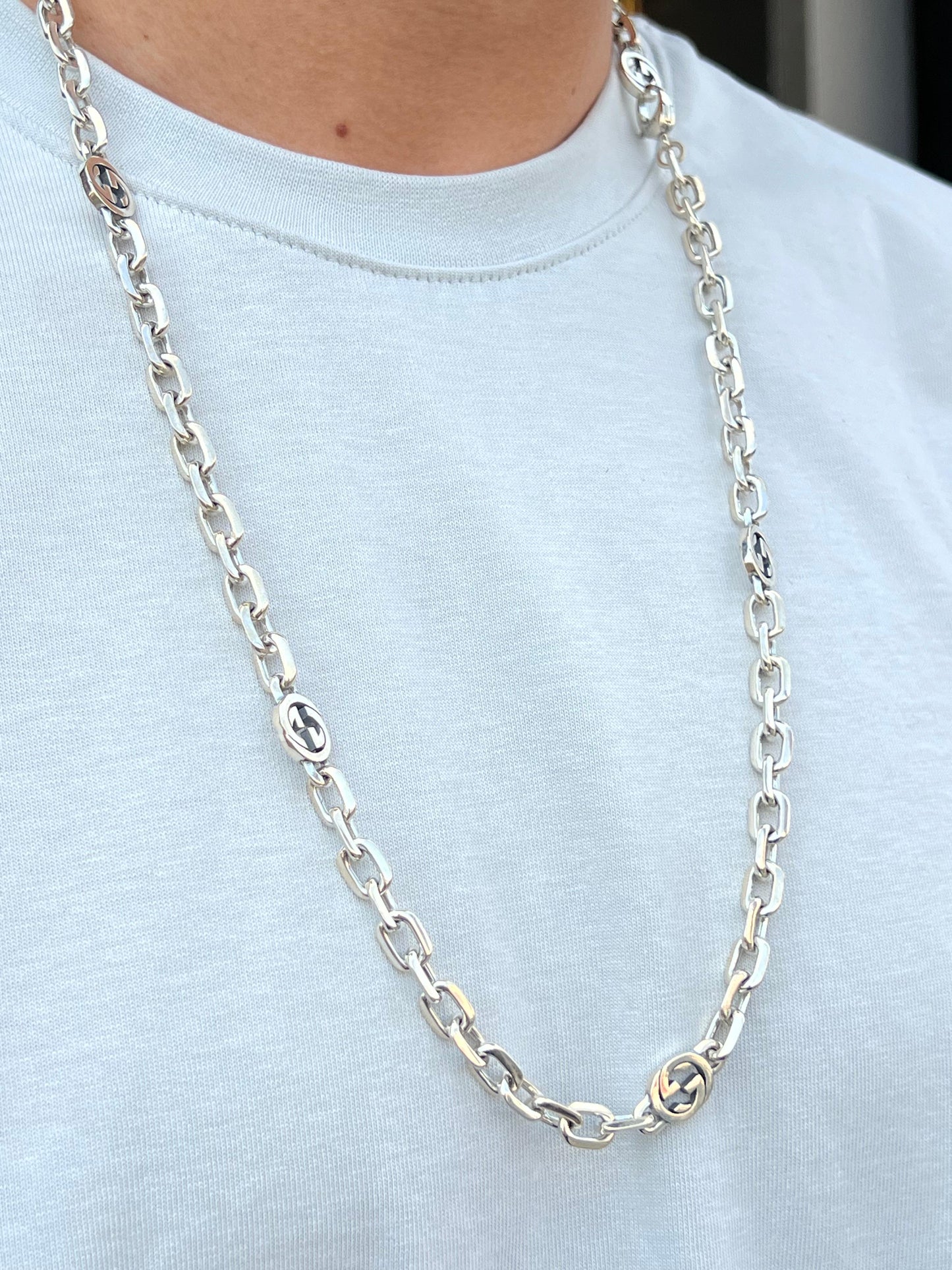 Heavy Gucci Interlocking G Chain Necklace for Men's Sterling Silver 925s