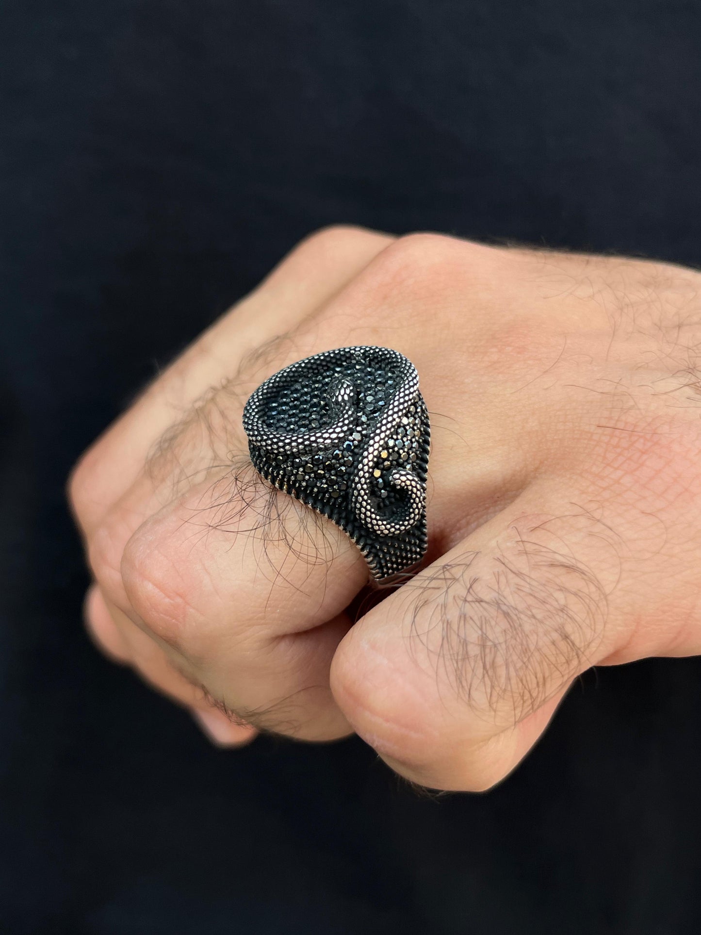 Black Zirconia Snake Ring -for Men's Sterling Silver 925s