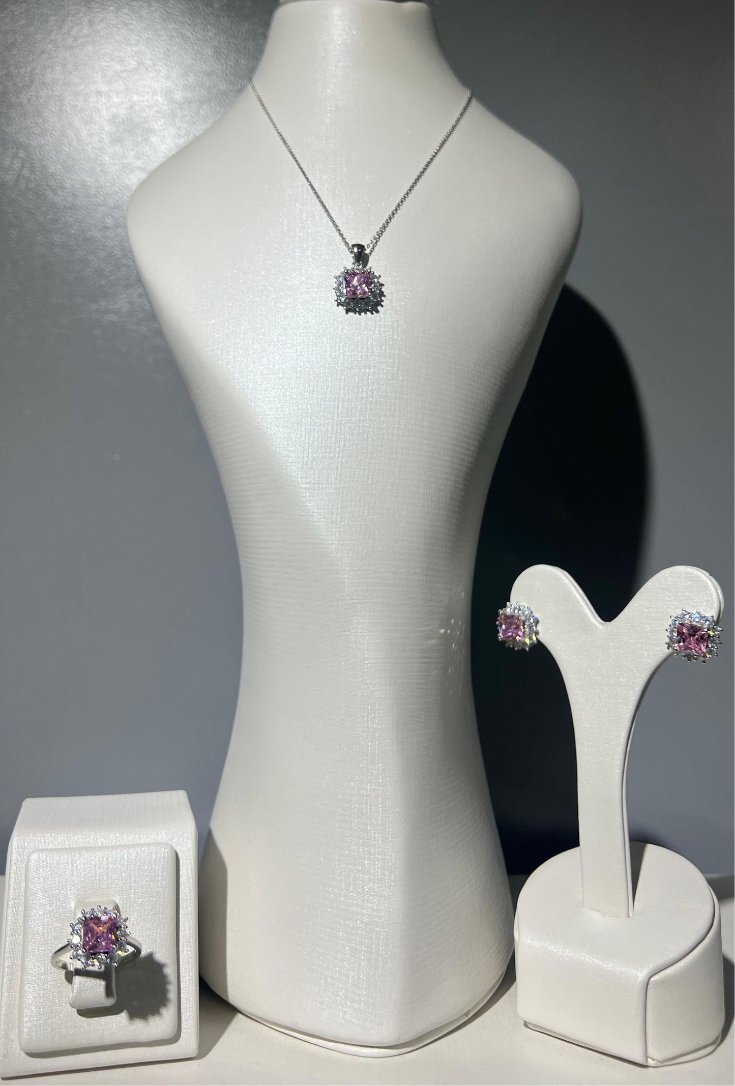 Pink half set pure silver S925-Ring size:7
